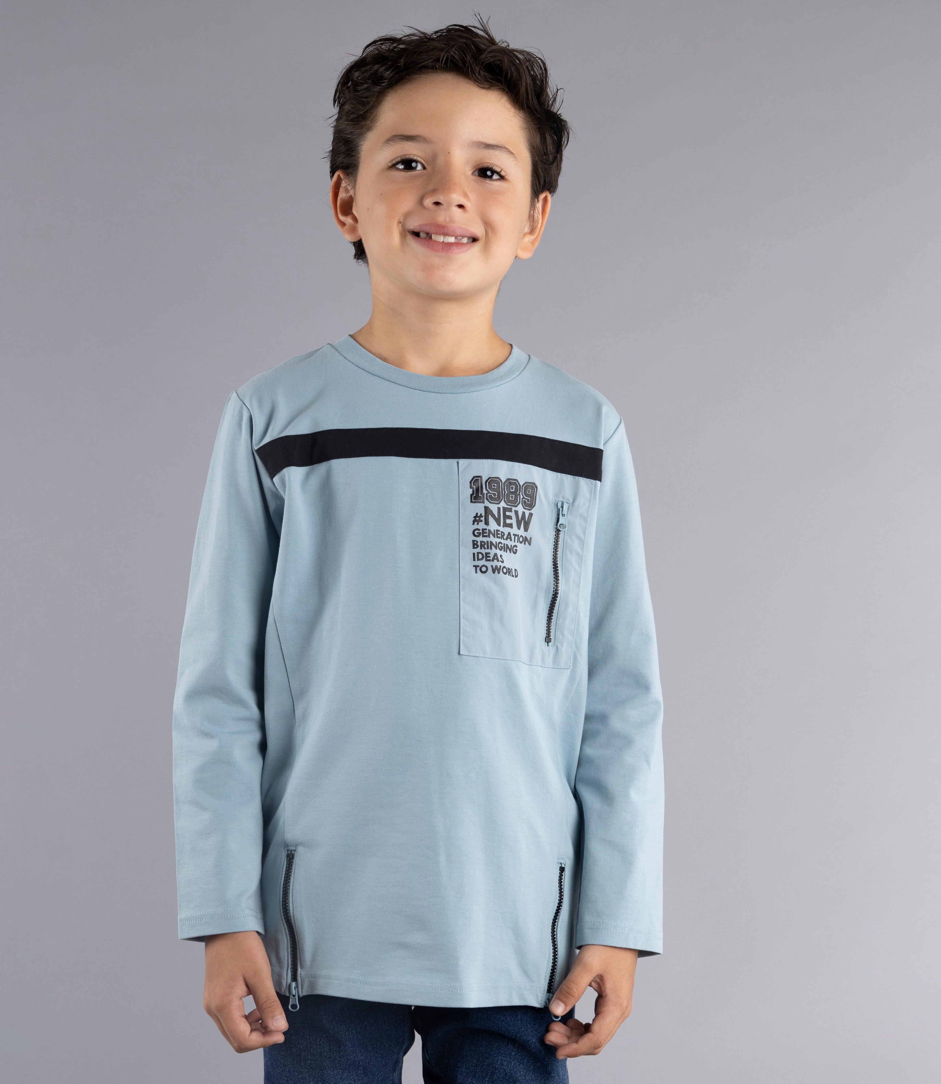Polera Niño Con Detalle Cremallera Black And Blue Celeste-0