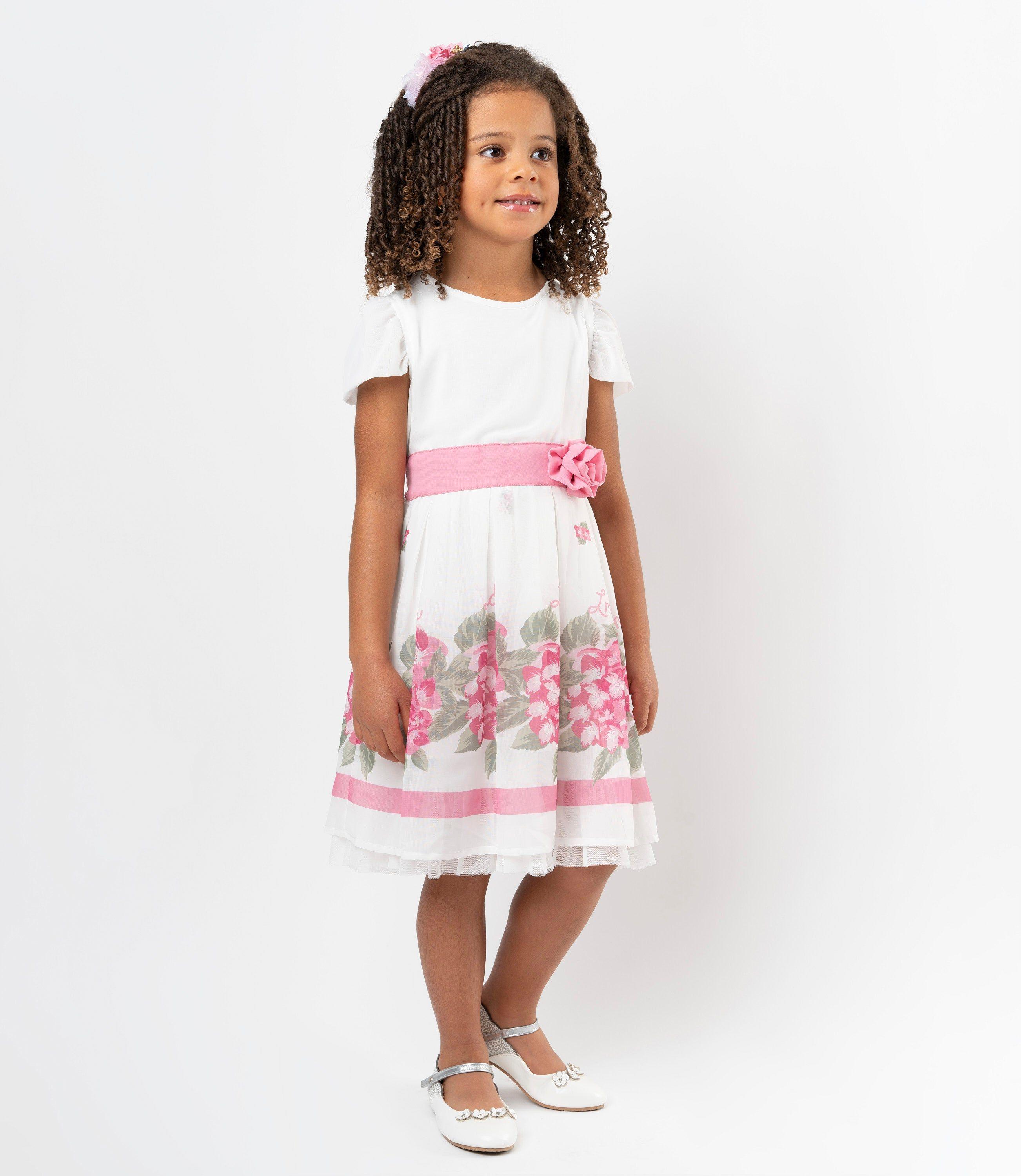 Vestido niña plisado con flores Blanco Limonada-0