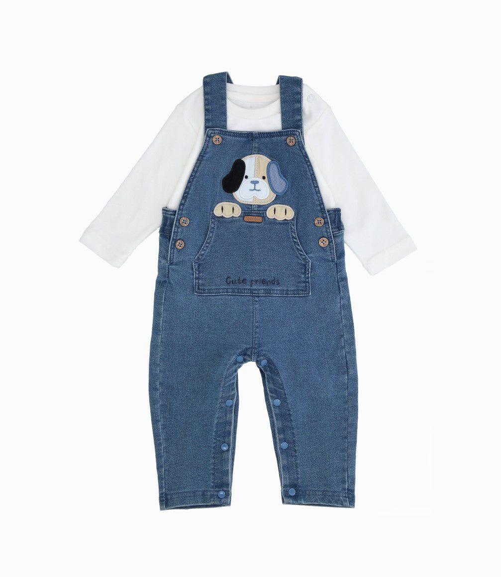 Conjunto recién nacido jardinera y body denim celeste Black and Blue-0