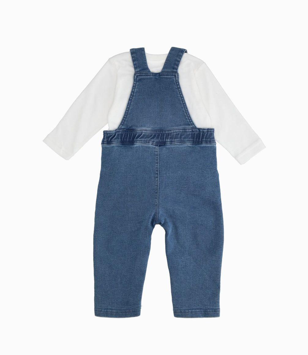 Conjunto recién nacido jardinera y body denim celeste Black and Blue-1