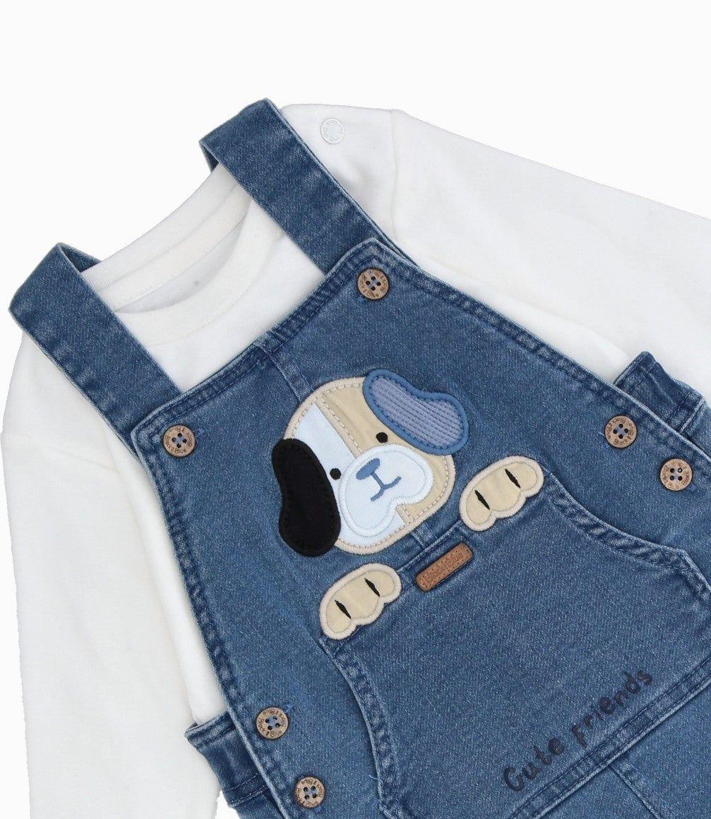 Conjunto recién nacido jardinera y body denim celeste Black and Blue-2
