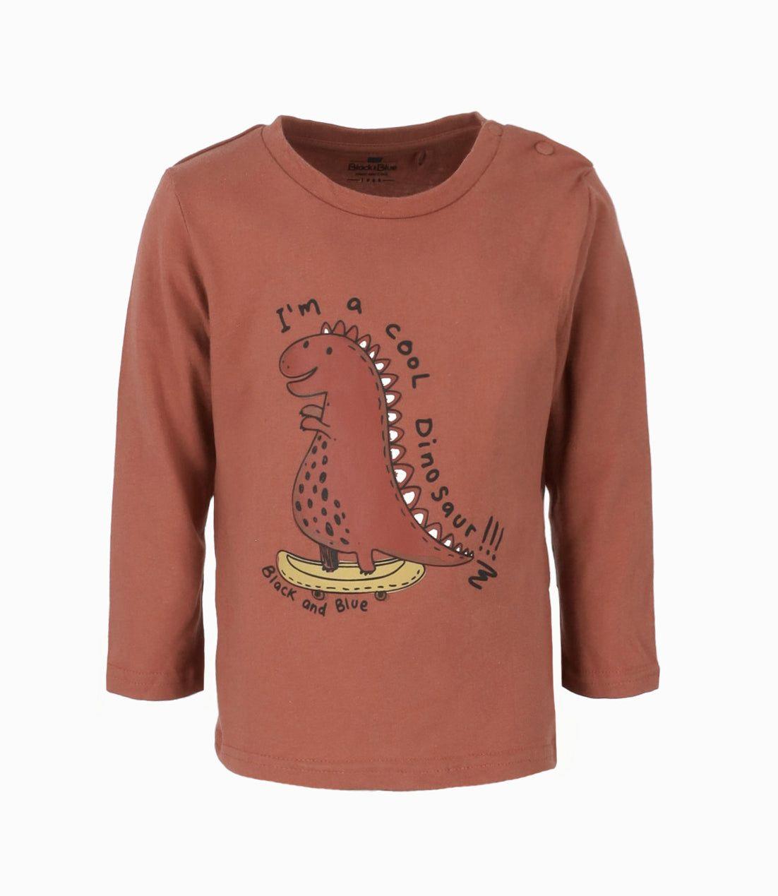 Polera bebés con dinosaurio terracota Black and Blue-0