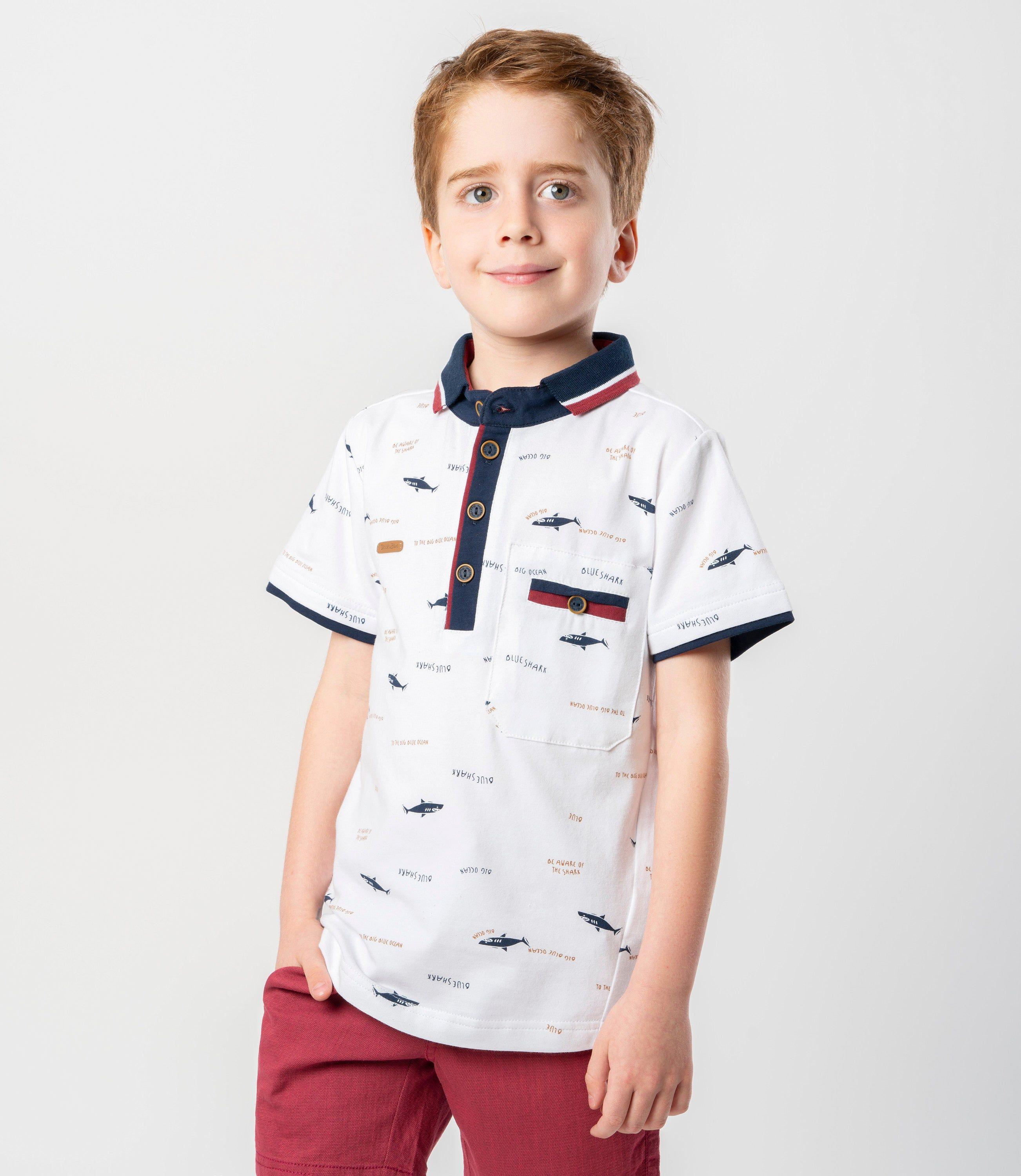 Polera manga corta niño con tiburones blanco Black and Blue-0