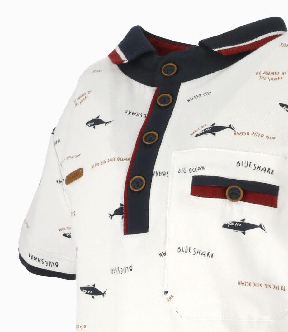 Polera manga corta niño con tiburones blanco Black and Blue-3