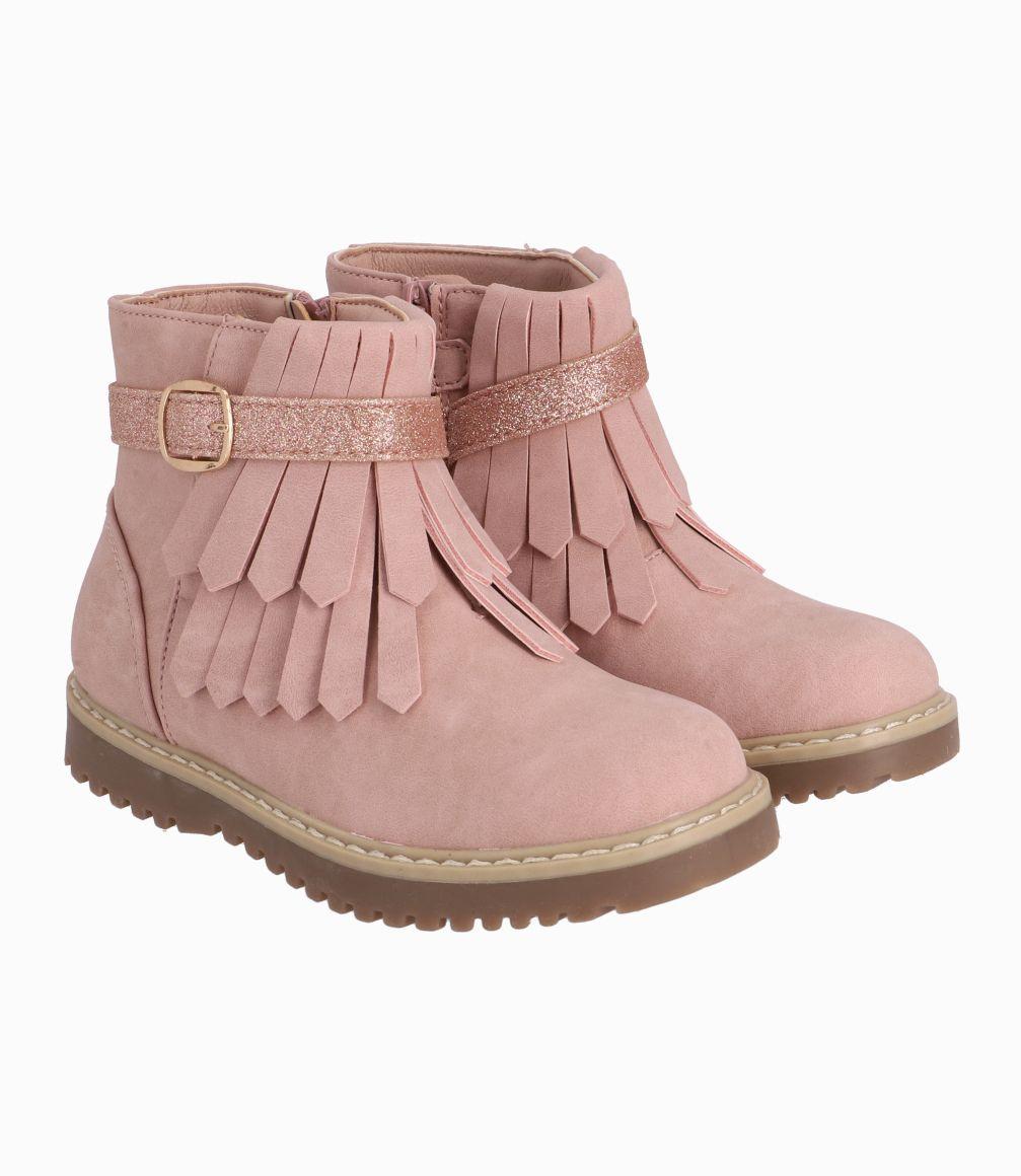 Bota Bebé Niña Con Flecos Y Estrella Rosado-0