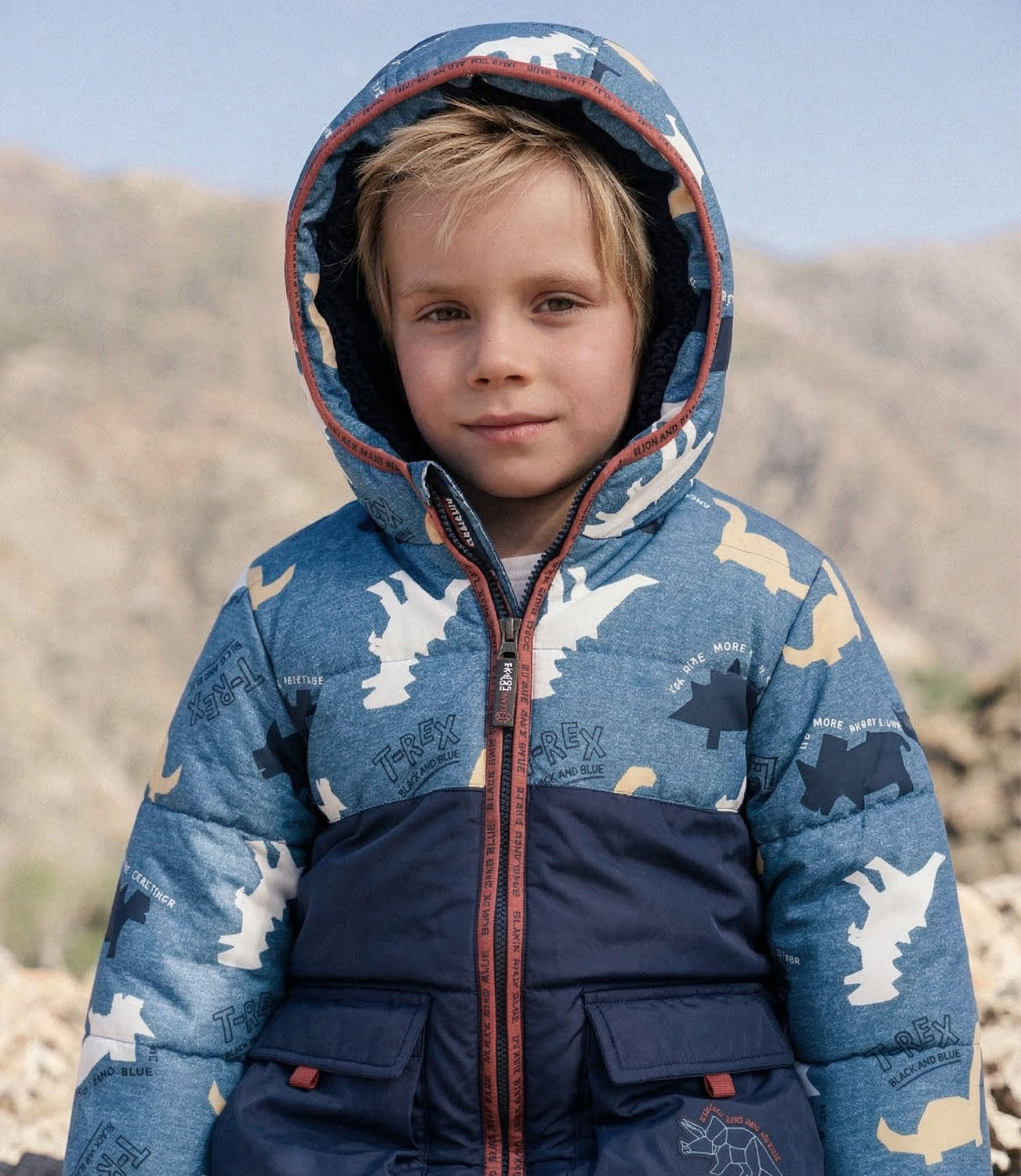 Parka niño repelente al agua azul piedra Black and blue-0
