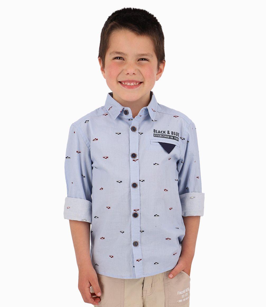 Camisa Niño Con bolsillo de pañuelo Black and Blue Celeste-0