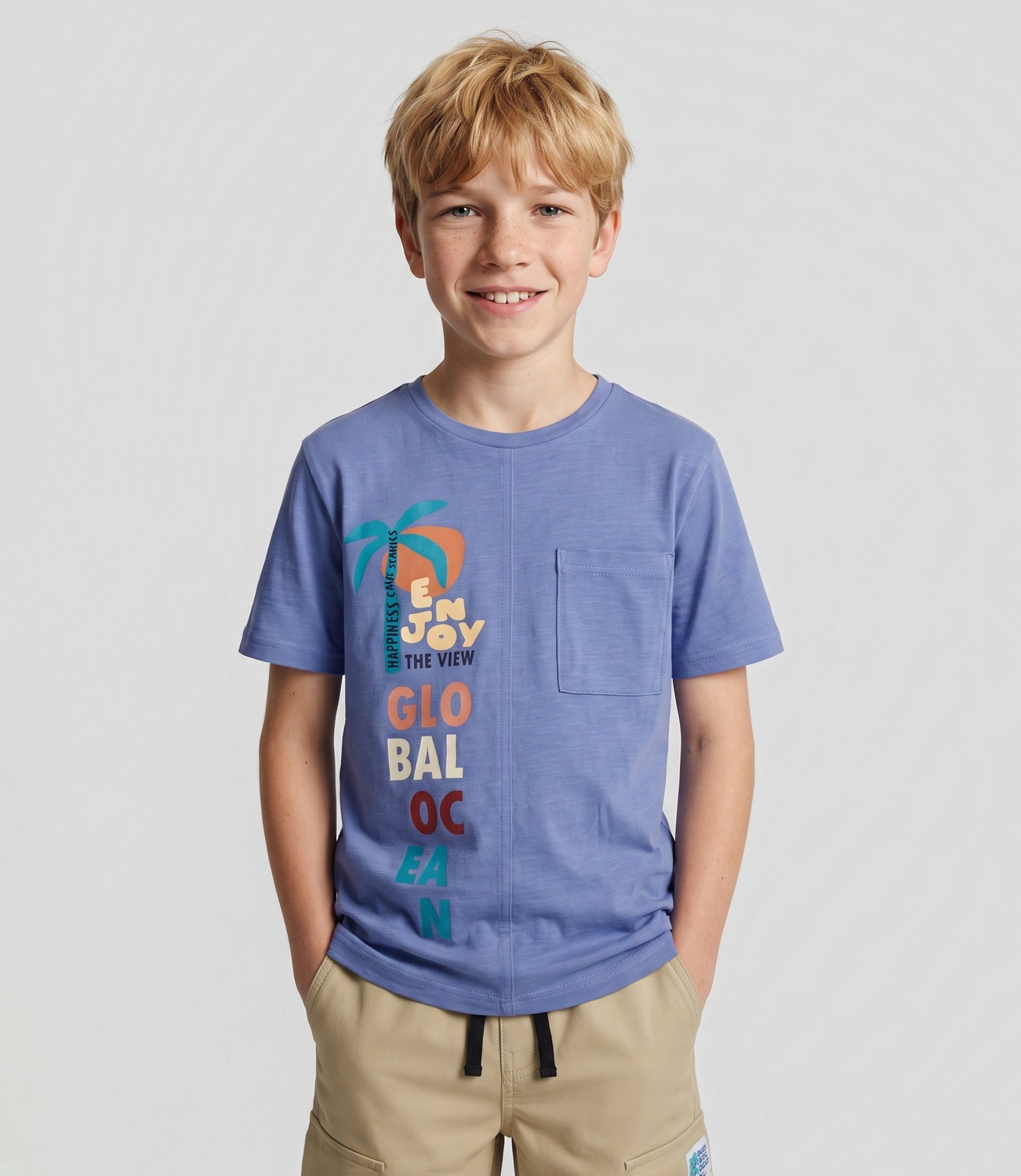 Polera manga corta niño  B11021270160 azul  Black and blue-0