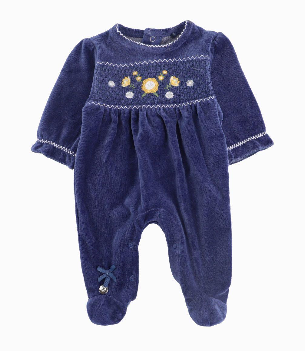 Enterito Flores Bordadas Recién Nacida Azul Marino Limonada-0