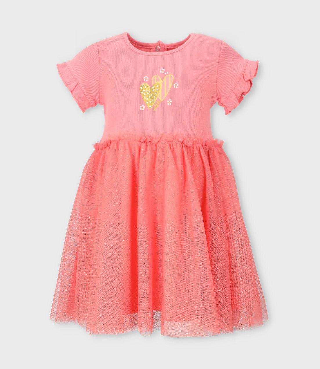 Vestido niña acanalado coral Limonada-0