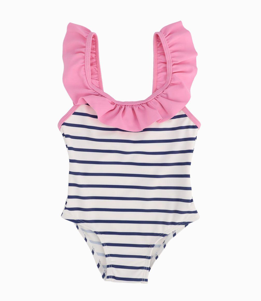 Traje De Baño Con Volantes Rosados Bebé Niña Blanco 4 Kids-0