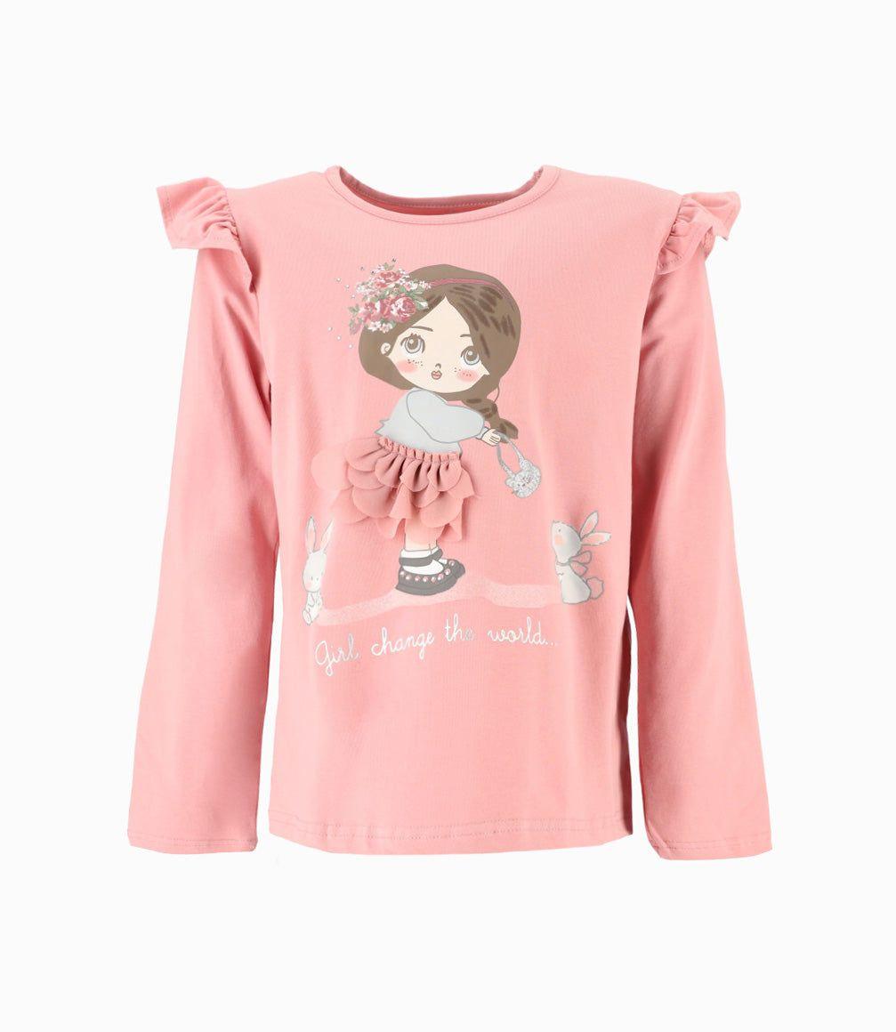 Polera niña con vuelos palo rosa Limonada-0