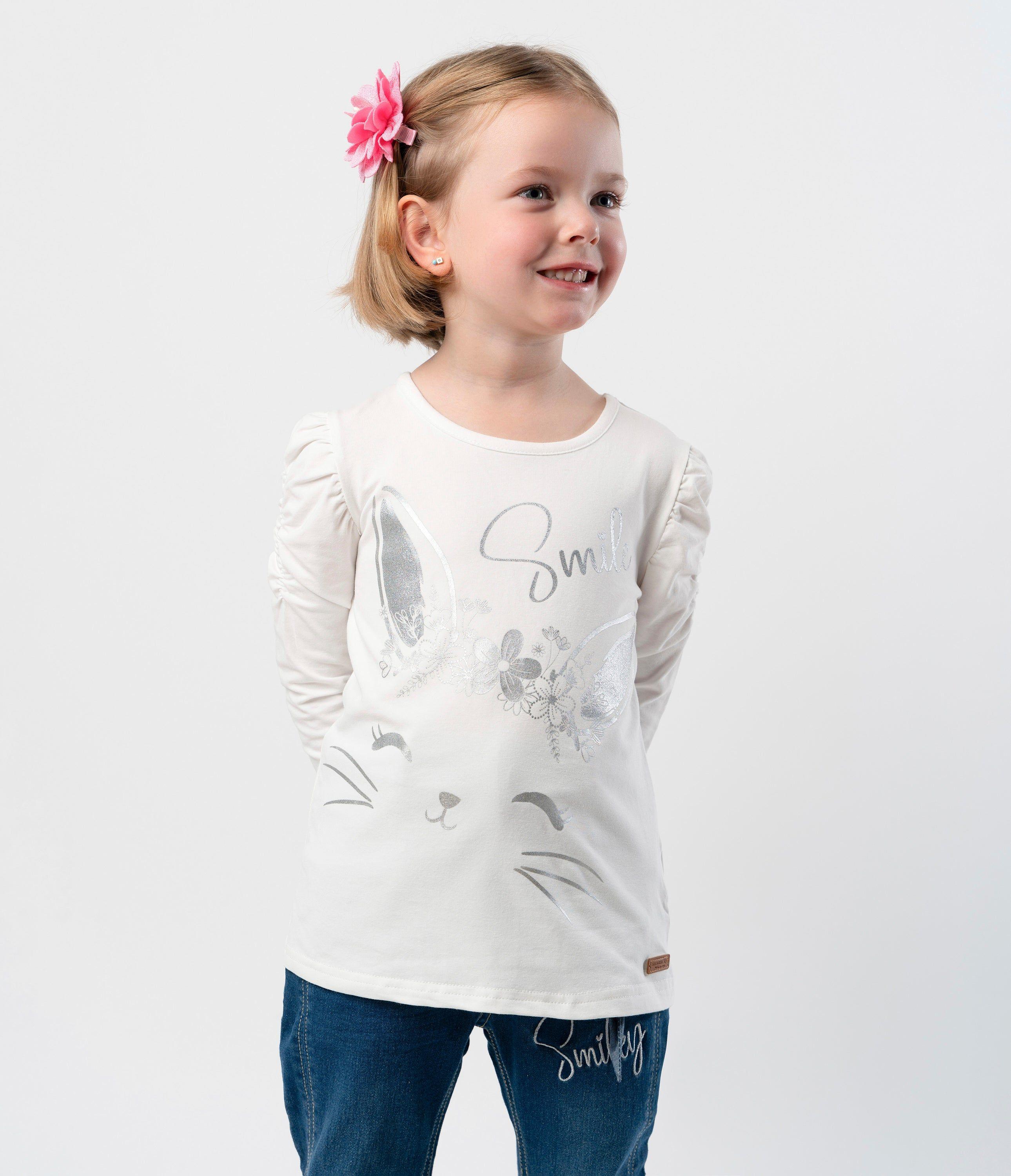 Polera manga larga niña con conejo crudo Limonada-0