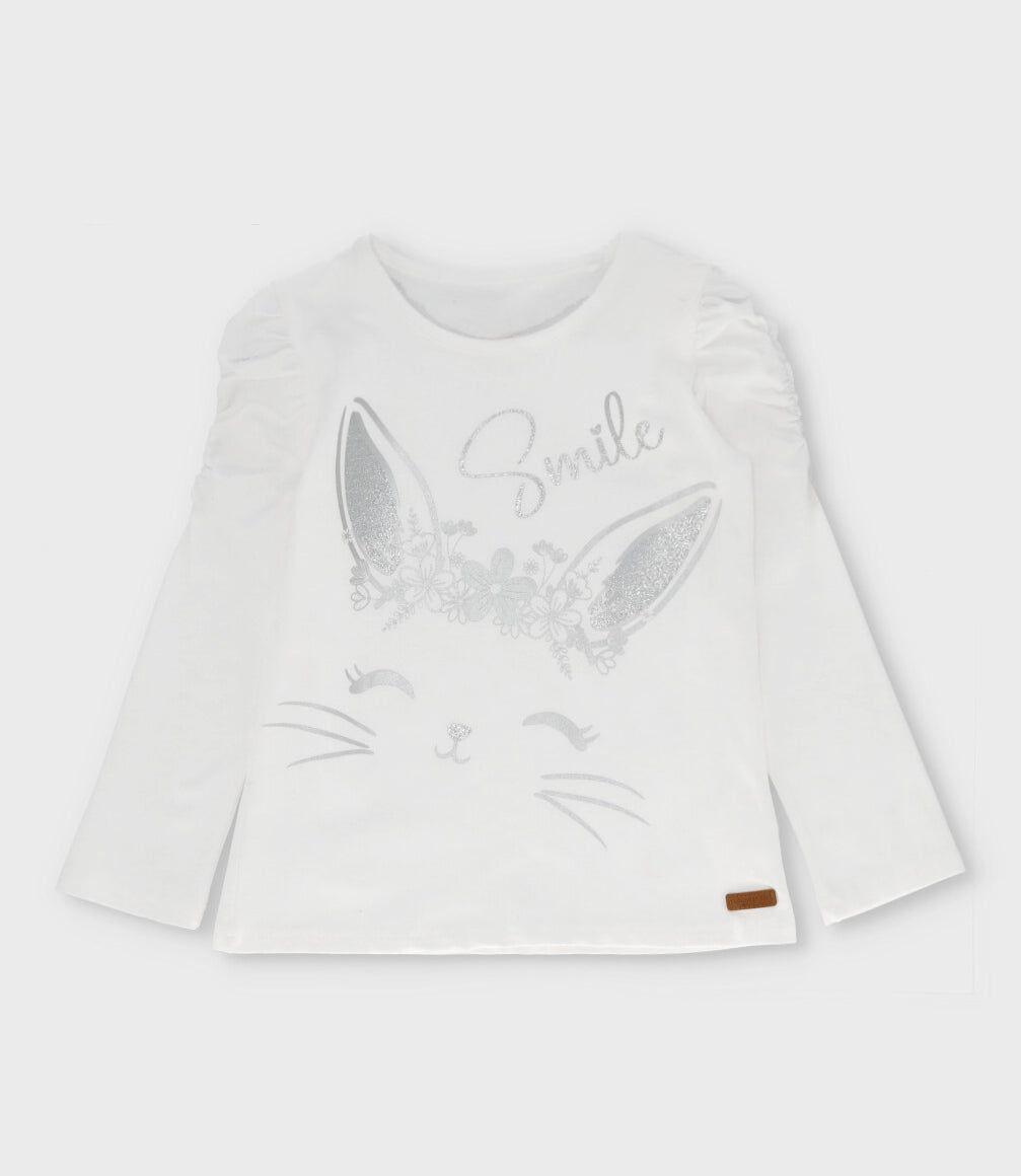 Polera manga larga niña con conejo crudo Limonada-1