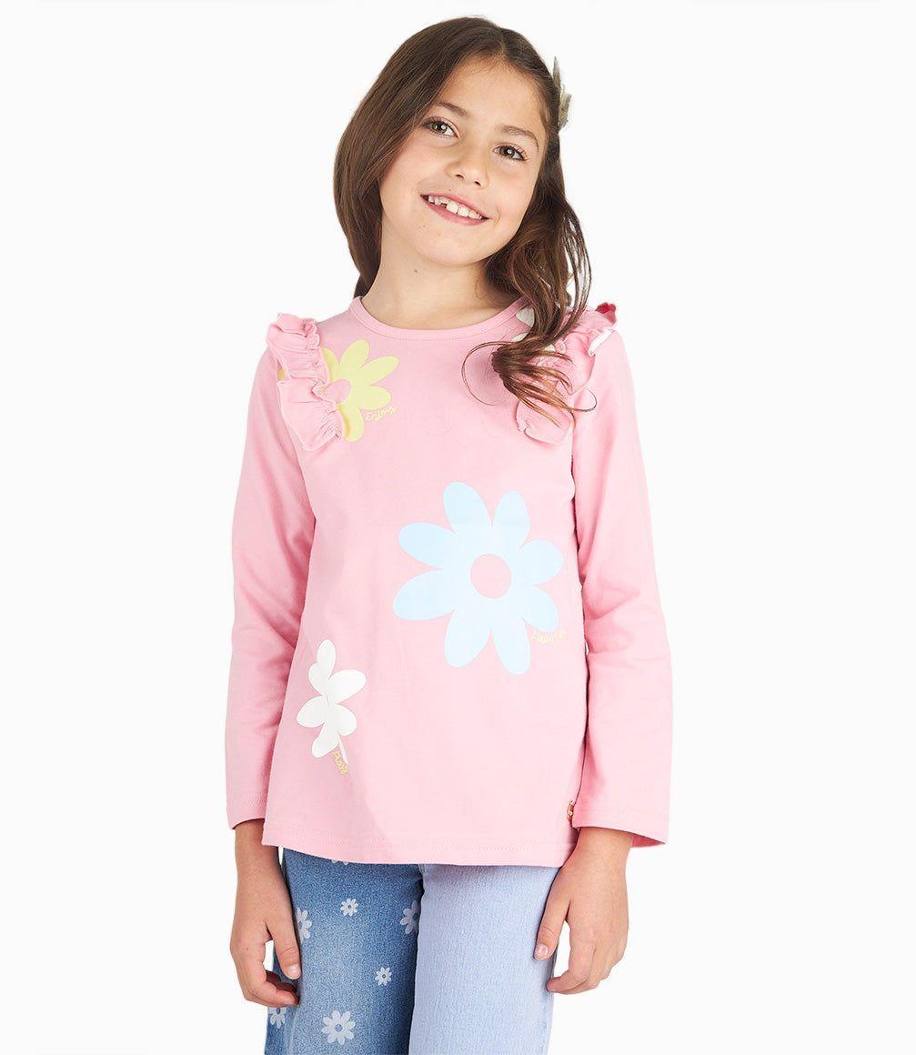 Polera Niña Con Estampado De Flores Rosado 4 Kids-6