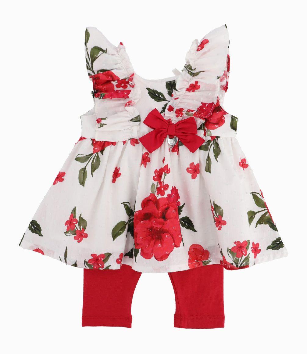 Conjunto Recién Nacida De Vestido Y Calzas Rojo-6