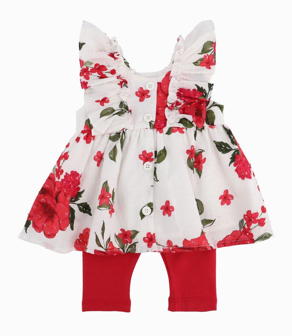 Conjunto Recién Nacida De Vestido Y Calzas Rojo-7
