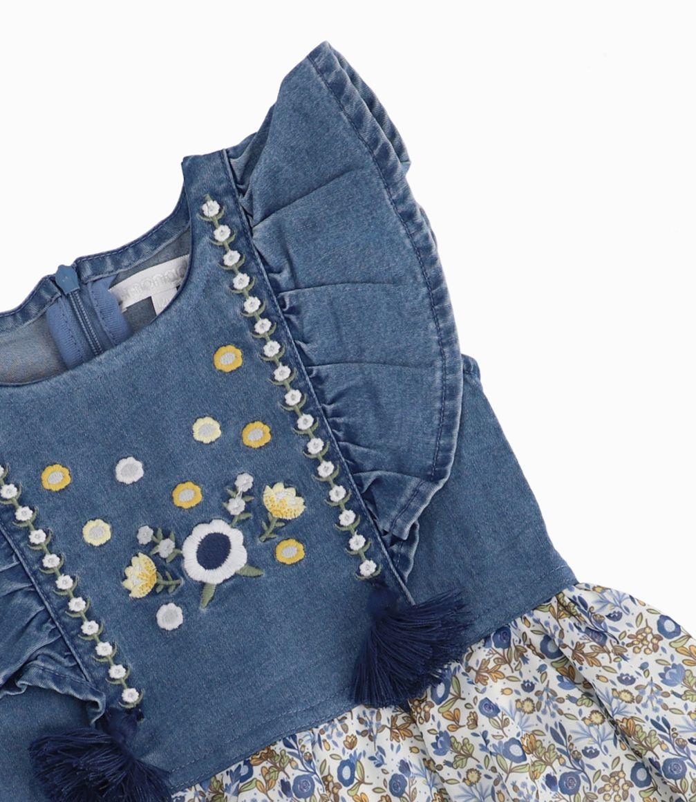 Vestido Con Faldón De Flores Bebé Niña Denim Celeste Limonada-1