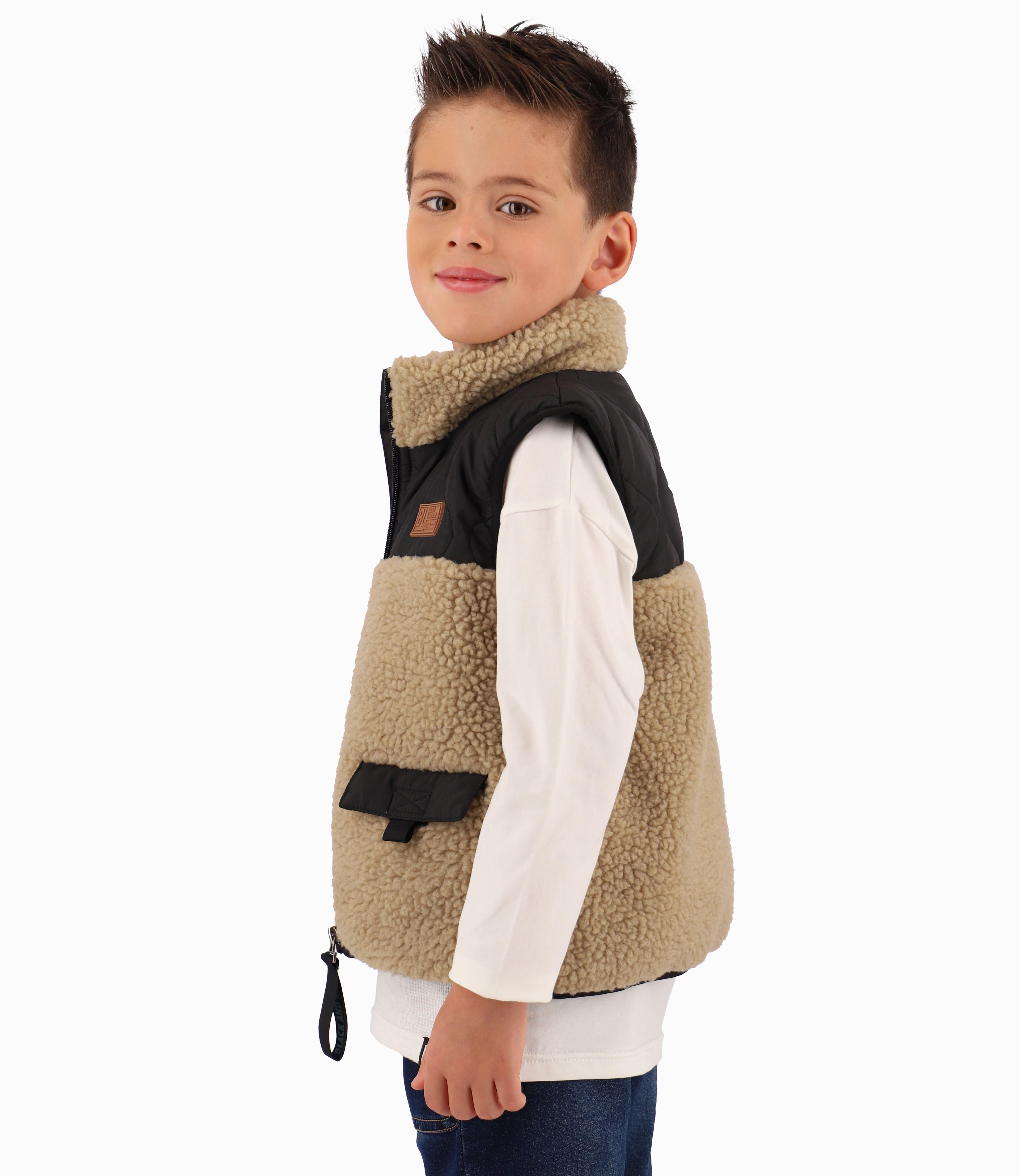 Parka niño de sherpa khaky Black and Blue-1