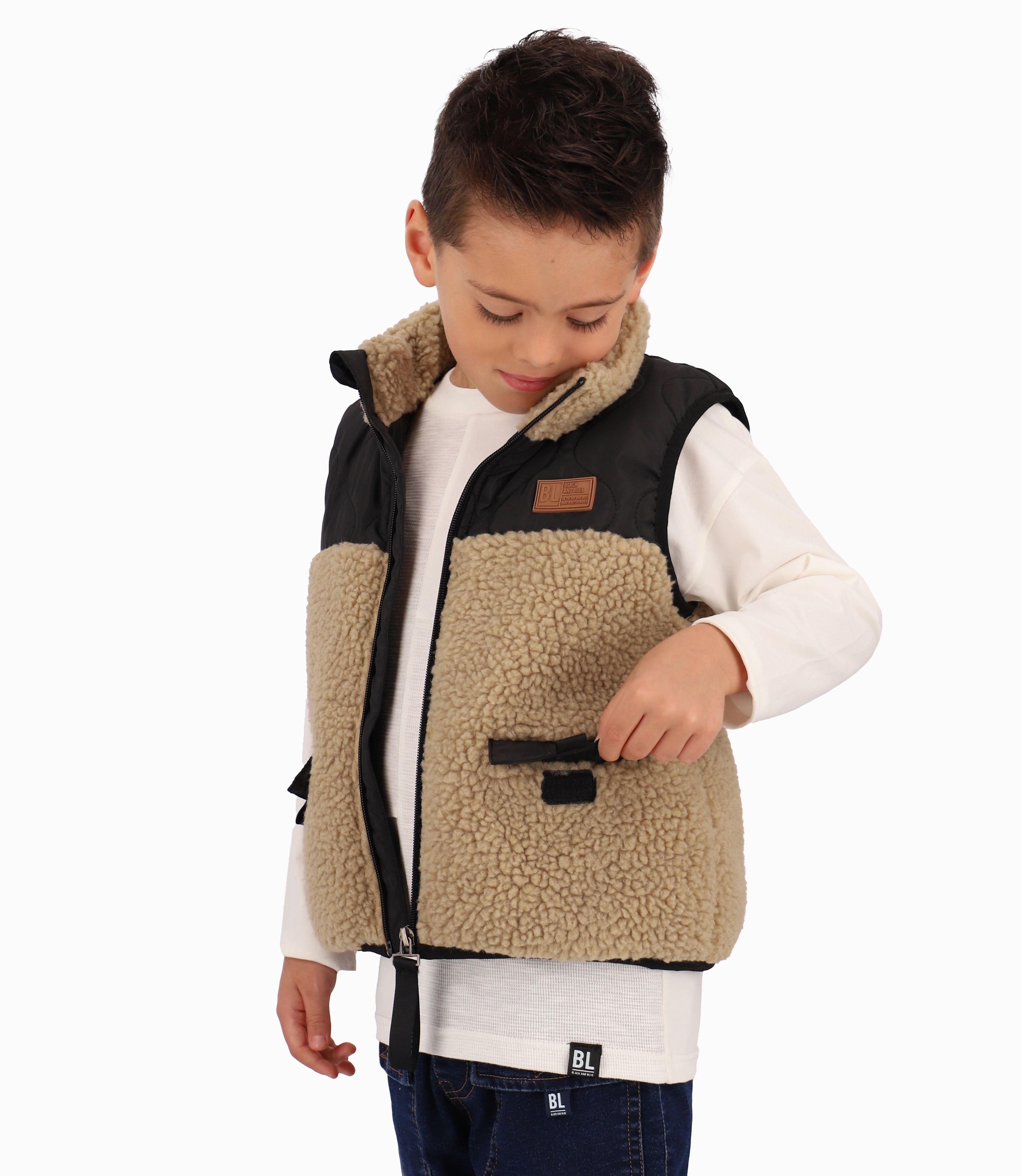 Parka niño de sherpa khaky Black and Blue-2