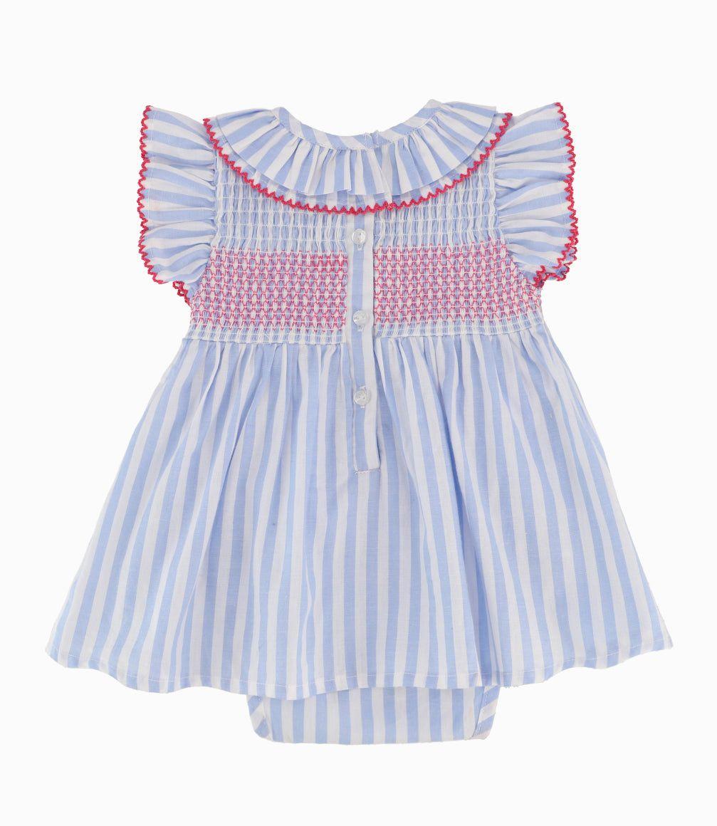 Vestido Recién Nacida Con Vuelos Celeste-2