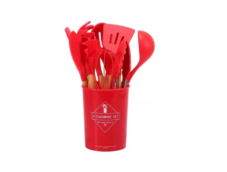 Set Utensilios de Cocina 12 Piezas Silicona Rojo-1