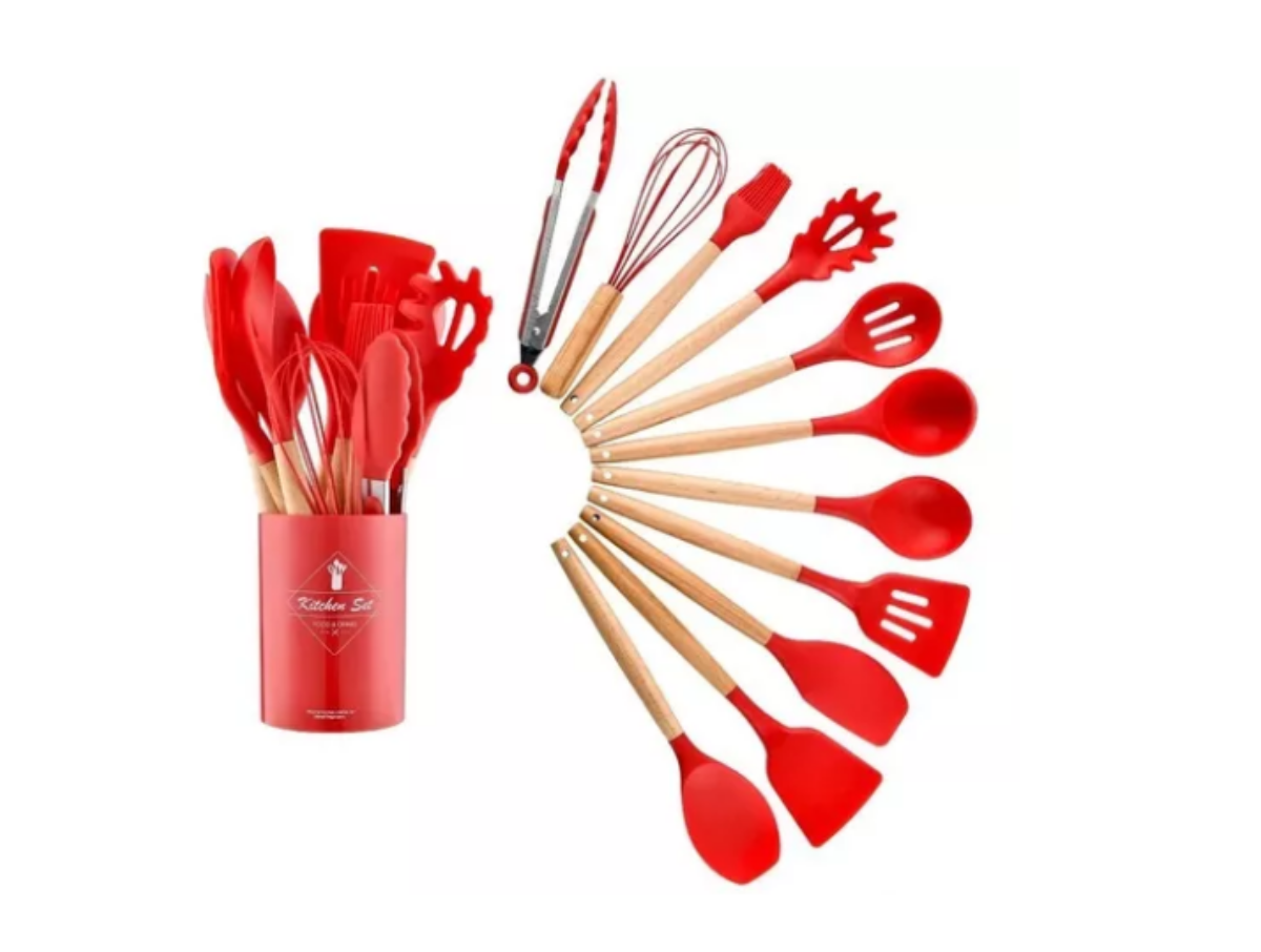 Set Utensilios de Cocina 12 Piezas Silicona Rojo-0