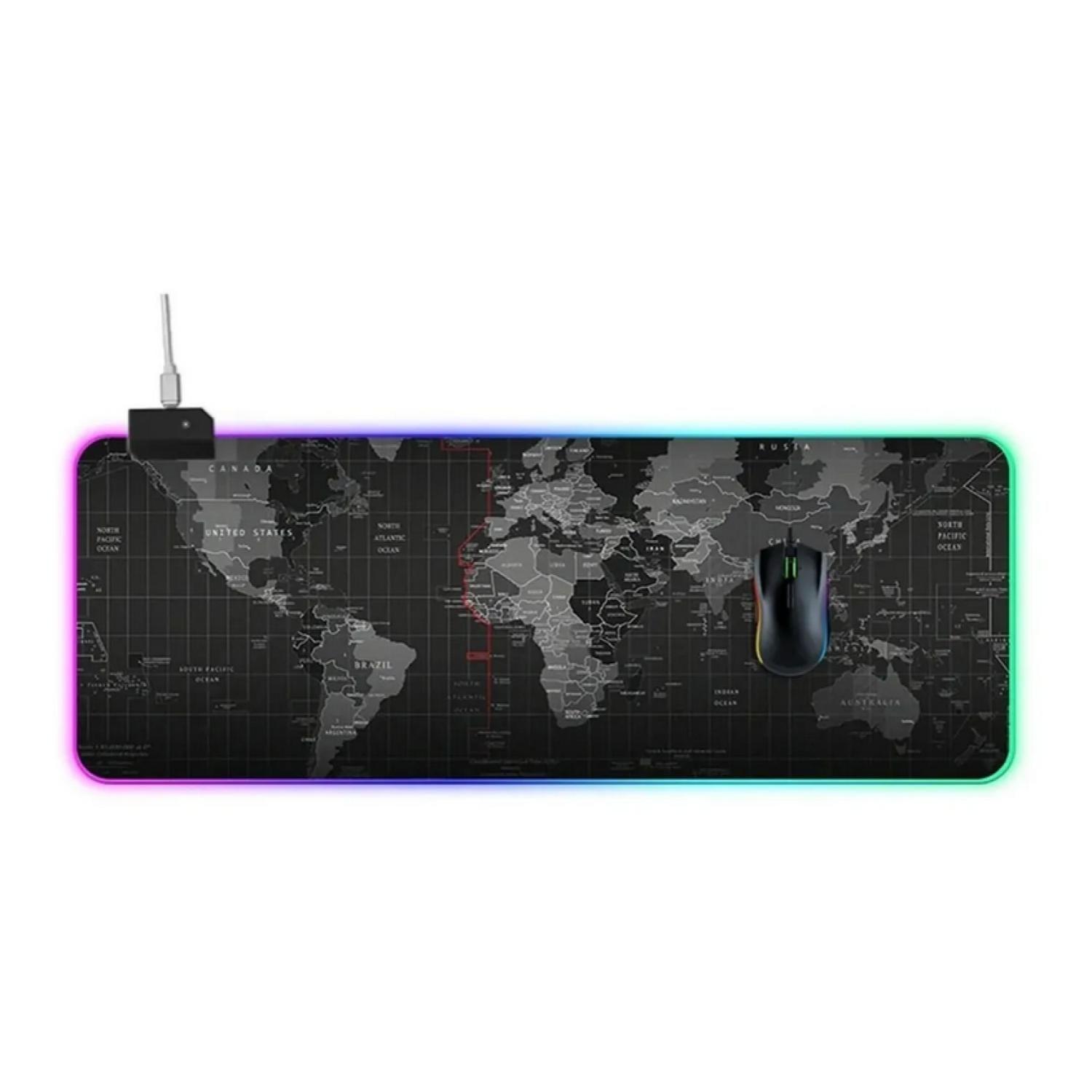Mouse Pad Gamer Xl Antideslizante Mapamundi Rgb 80x30cm Negro-1