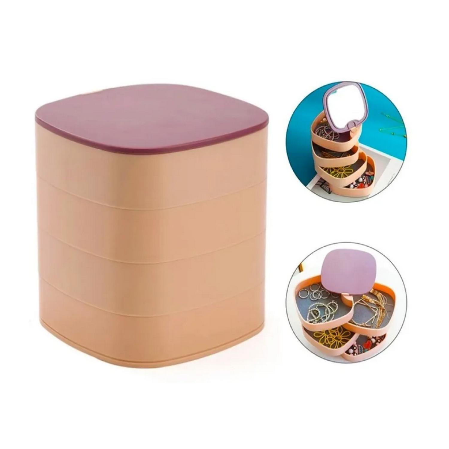 Organizador De Joyas Rotativo Joyero 4 Cajones + Espejo Rosa-2