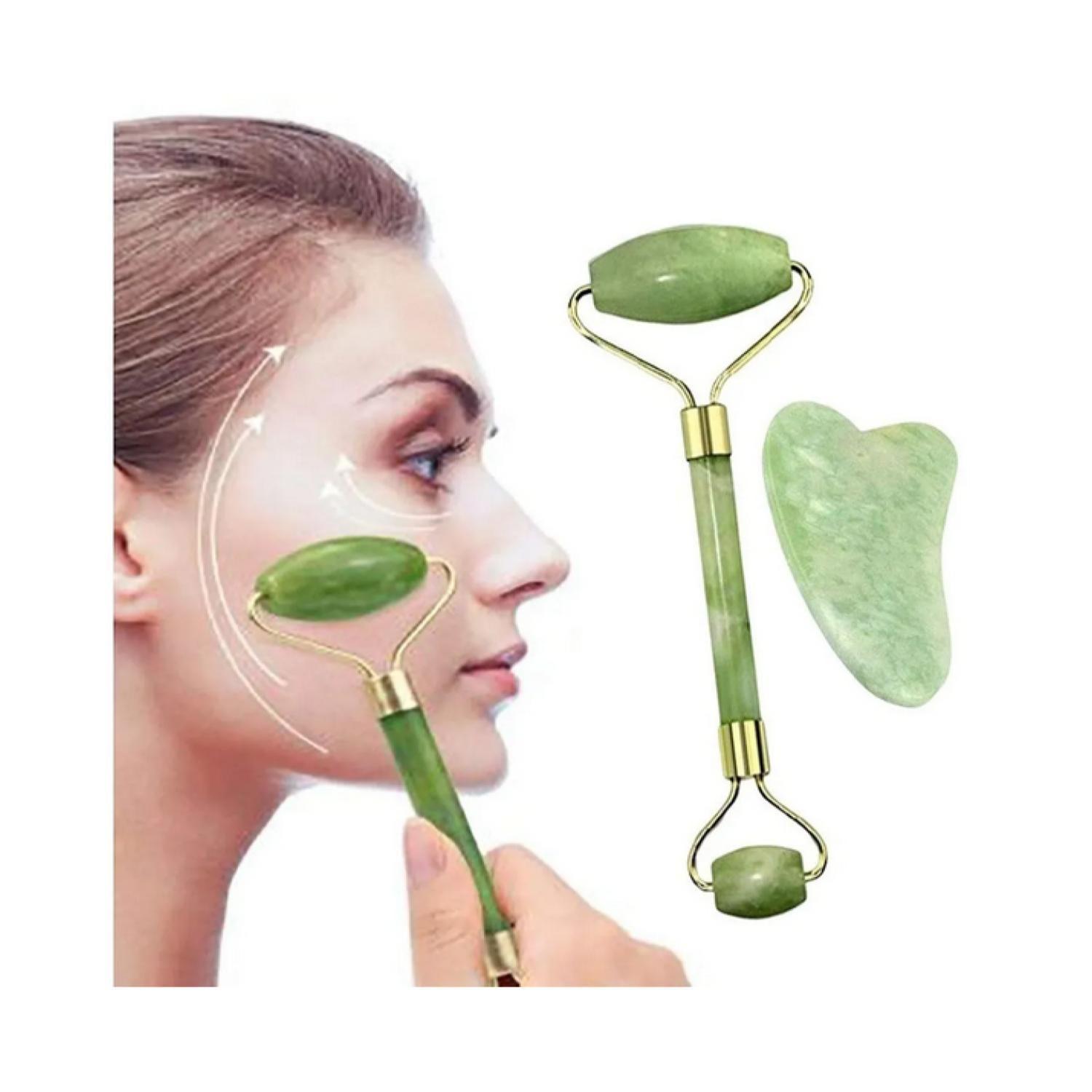 Rodillo Masajeador Roller Facial Piedra Jade Mujer Rostro Verde-2