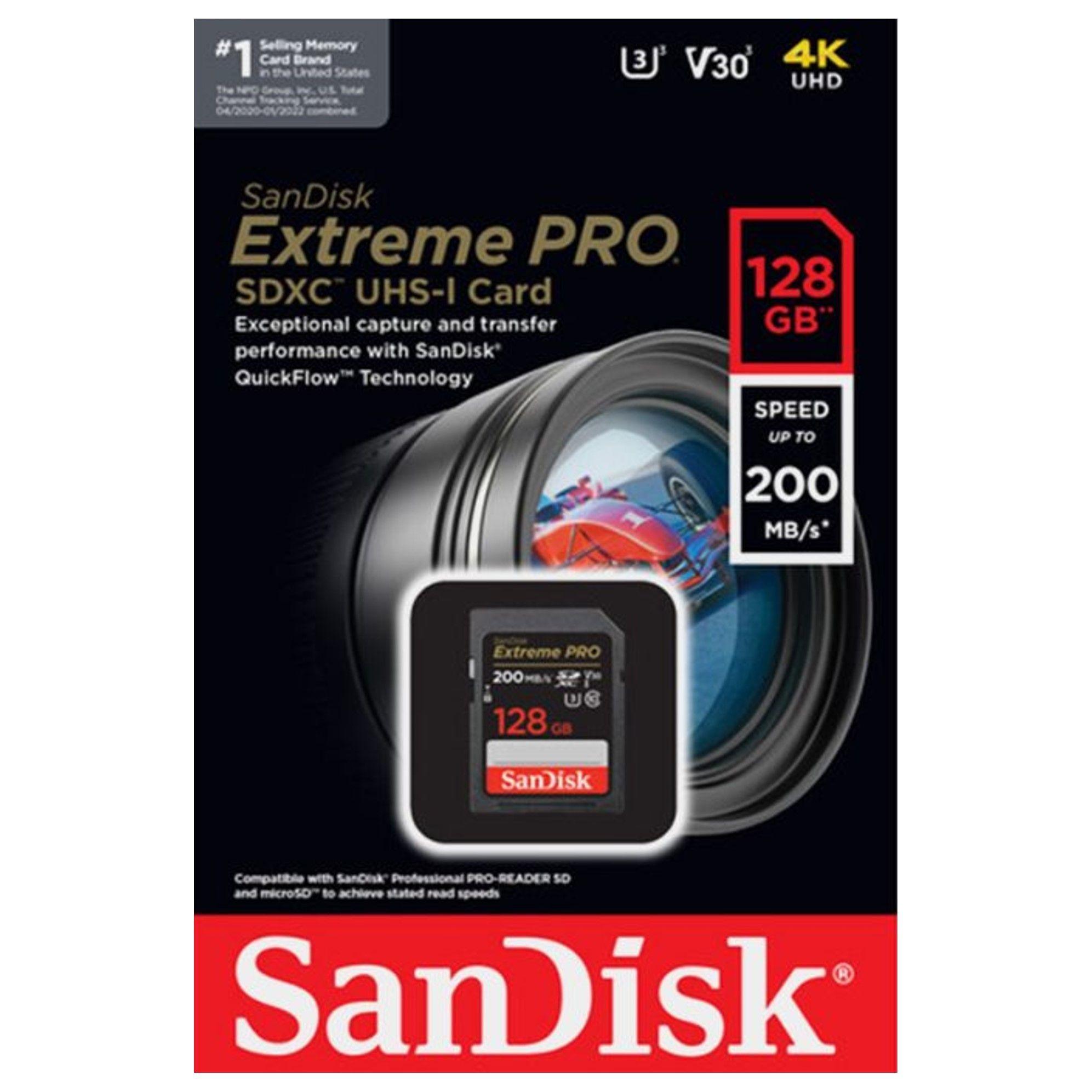 Memoria SD 128 Gb Sandisk Extreme Pro C10 U3 V30-2