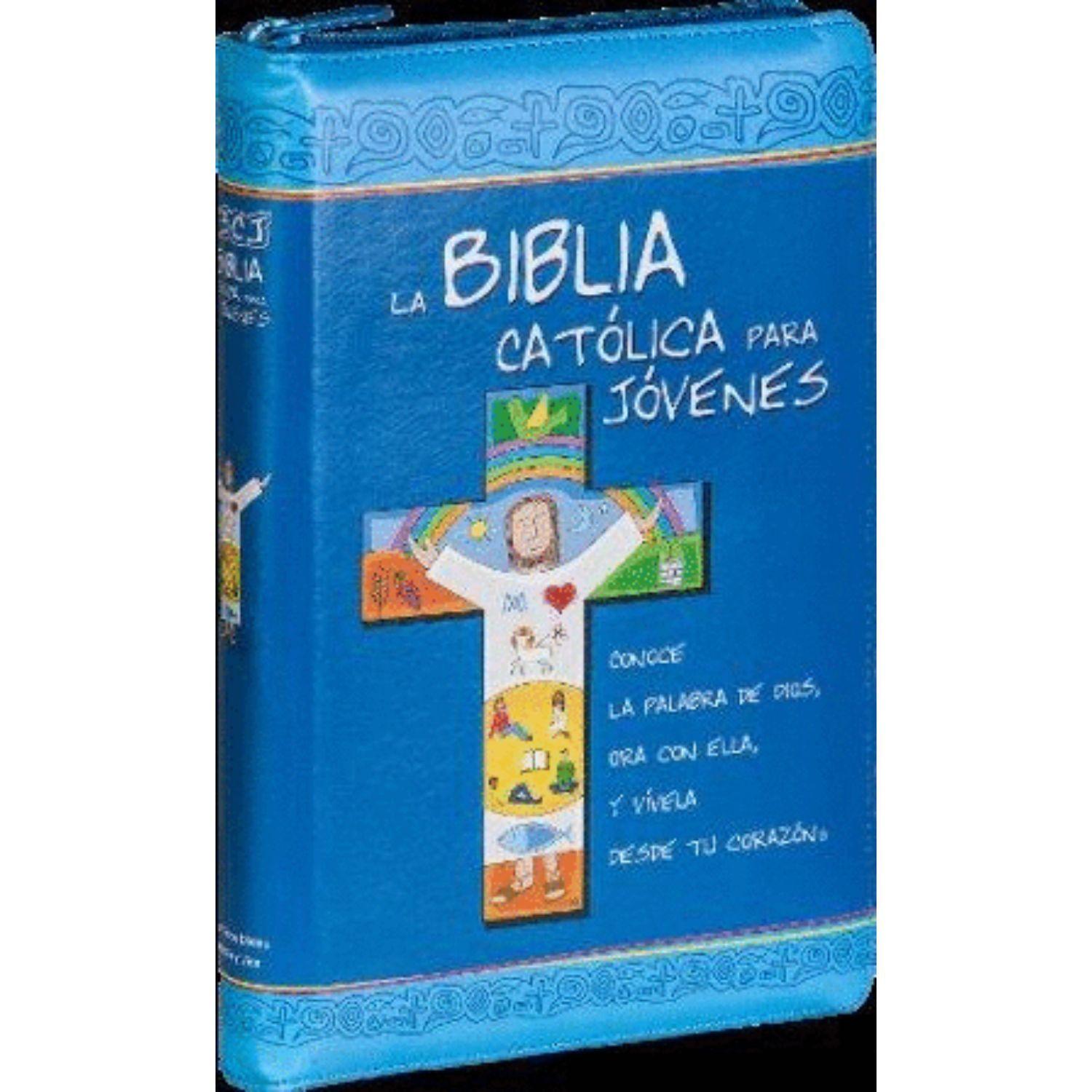 Biblia Católica para Jóvenes (Edición Dos Tintas, Junior Símil Piel Azul con Cremallera)-0