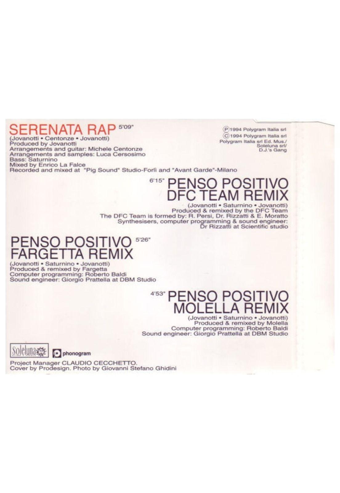 JOVANOTTI - SERENATA RAP/PENSO POSITIVO | CD SINGLE USADO-1