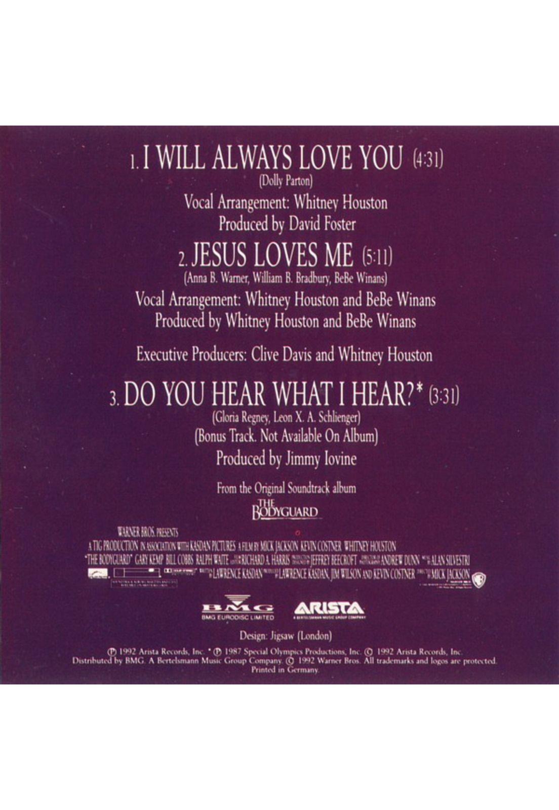 WHITNEY HOUSTON - I WILL ALWAYS LOVE YOU | CD SINGLE USADO-2