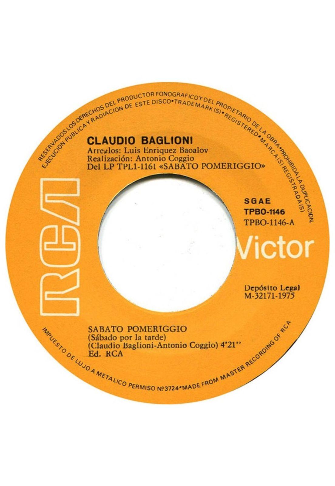 CLAUDIO BAGLIONI - SABATO POMERIGGIO | 7" SINGLE VINILO USADO-2