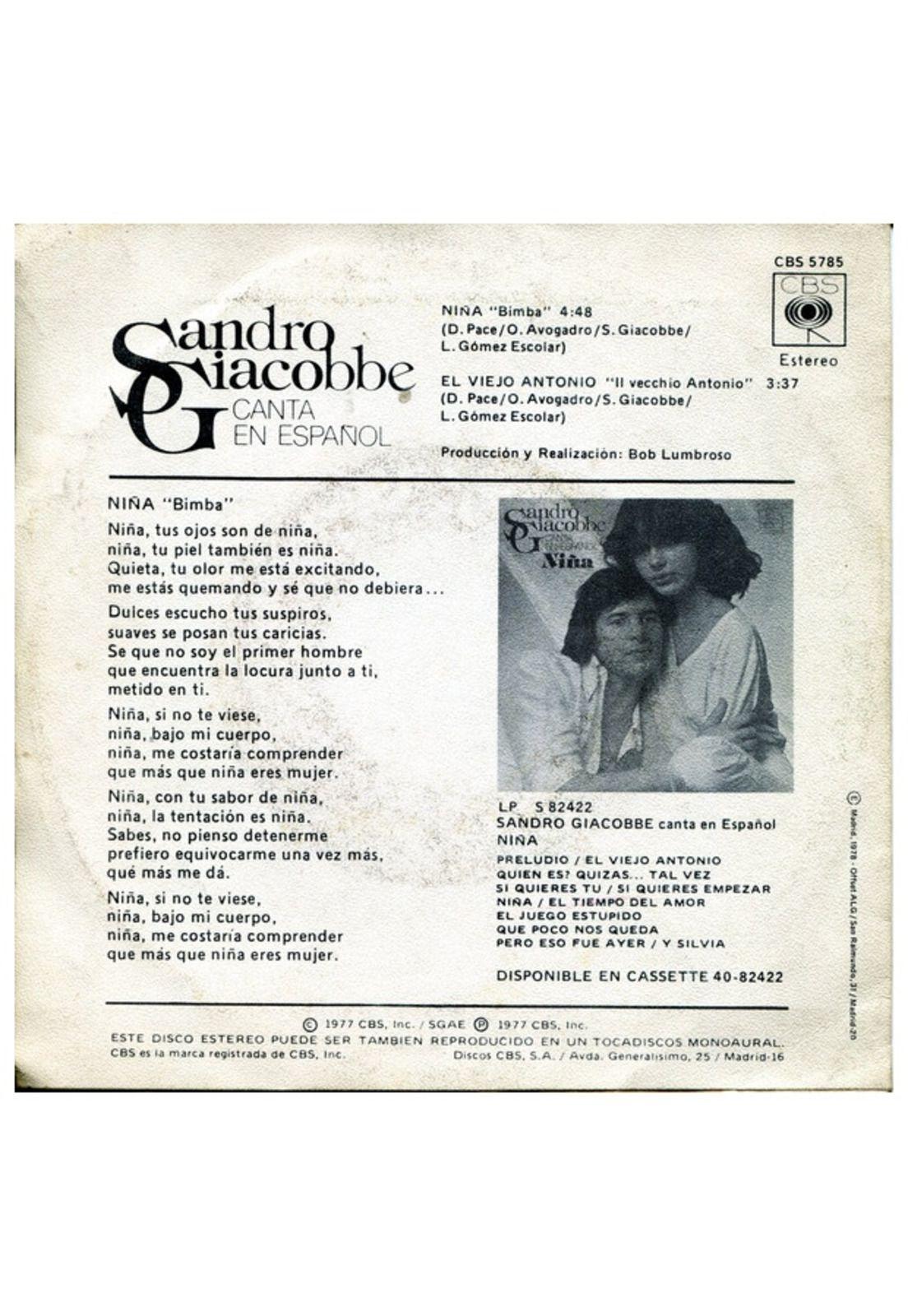 SANDRO GIACOBBE - NIÑA (EN ESPAÑOL) | 7" SINGLE VINILO USADO-1