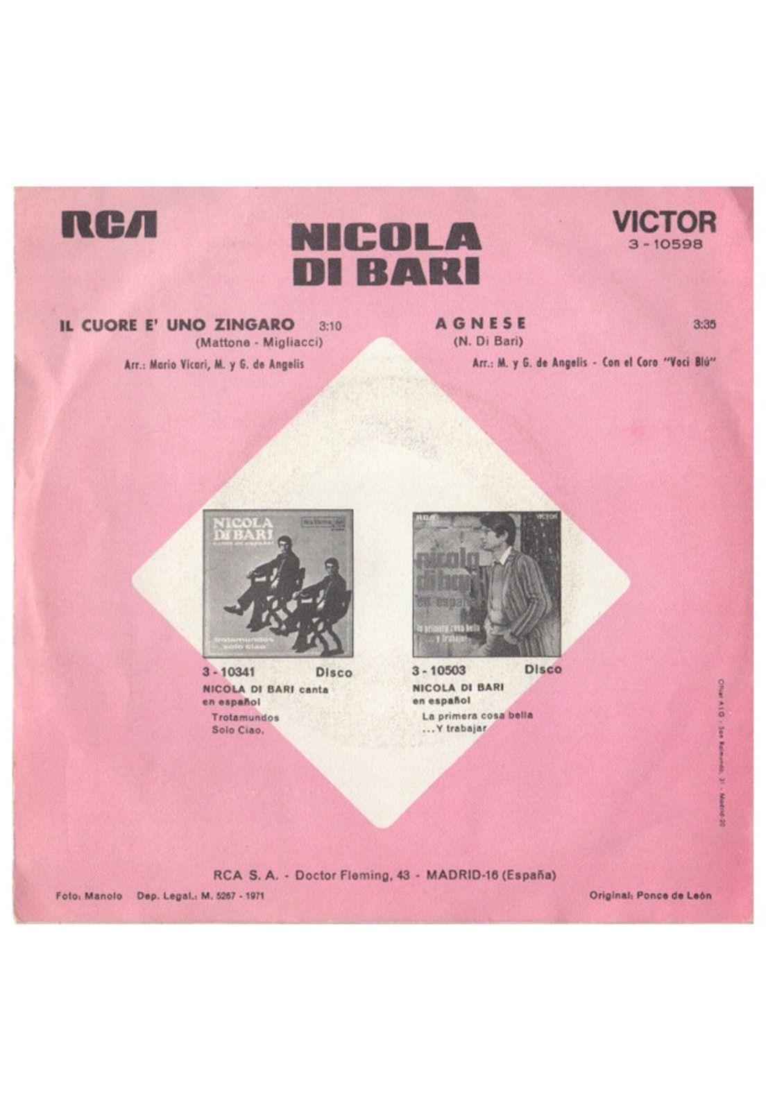 NICOLA DI BARI - IL CUORE E'UNO SINGARO | 7" SINGLE USADO-2