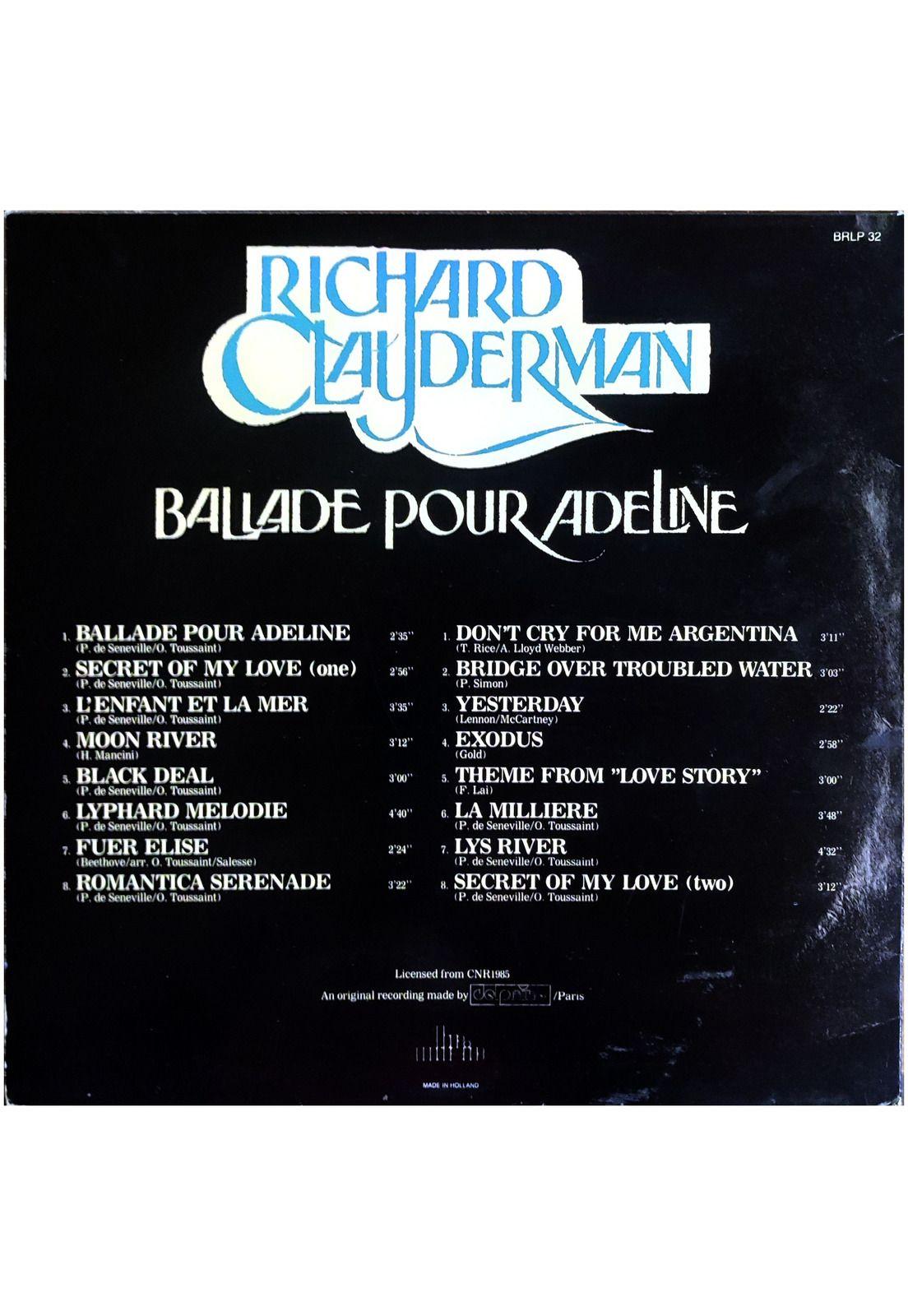RICHARD CLAYDERMAN - BALLADE POUR ADELINE | VINILO USADO-1