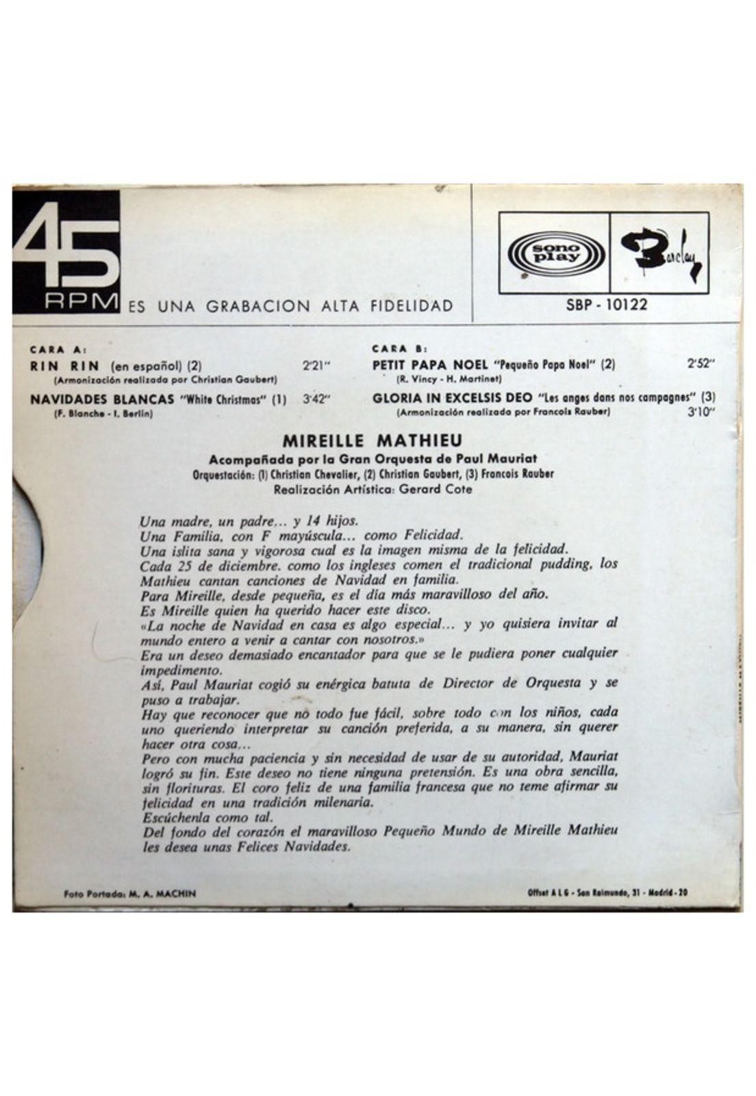 MIREILLE MATHIEU - RIN RIN (CANTA EN ESPAÑOL) | 7" SINGLE USADO-3