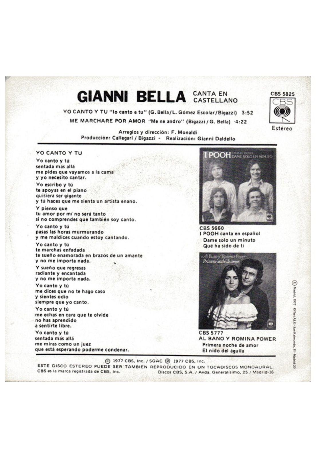 GIANNI BELLA - YO CANTO Y TU (EN ESPAÑOL) | 7" SINGLE VINILO USADO-1