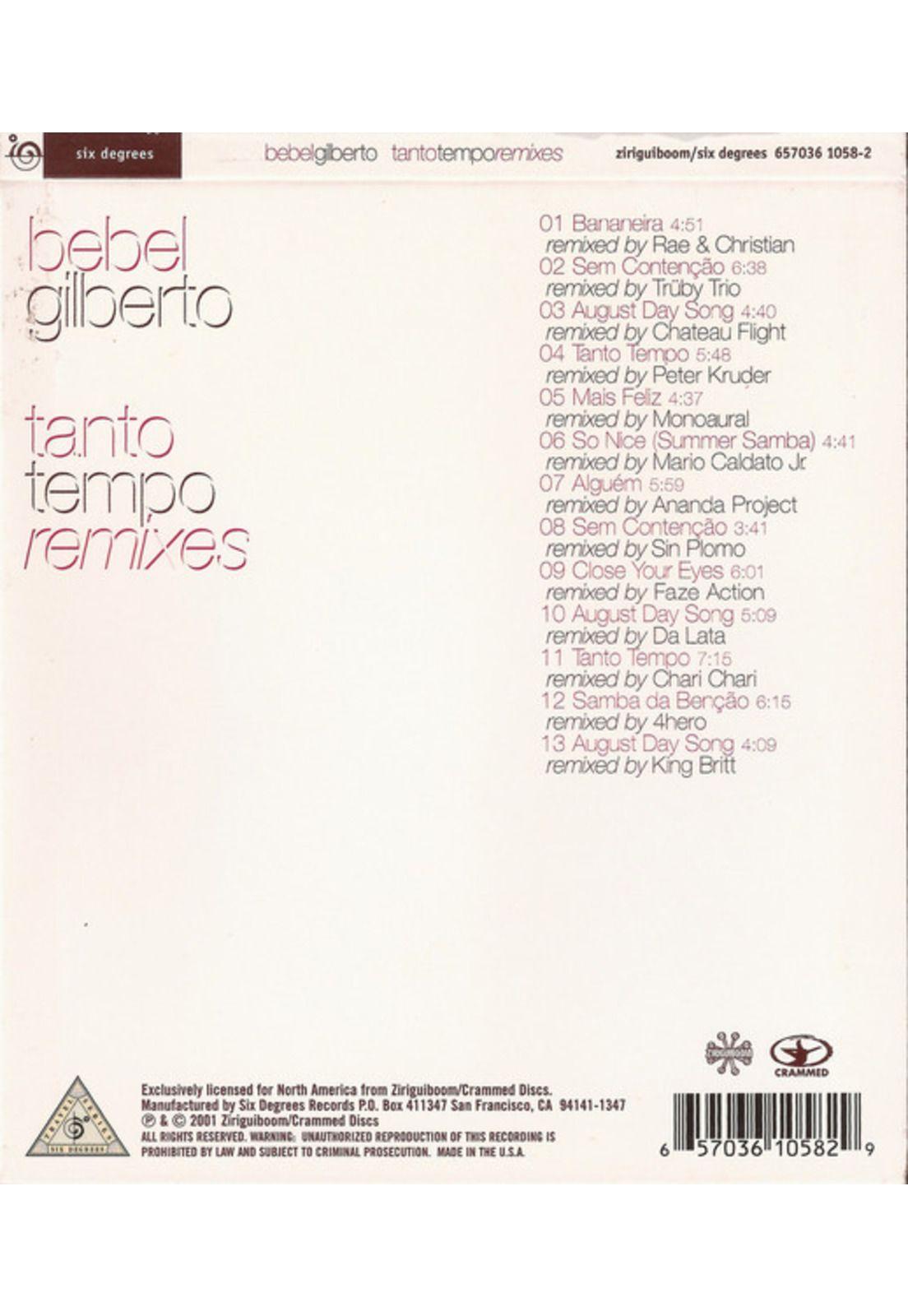 BEBEL GILBERTO - TANTO TEMPO REMIXES | CD USADO-5
