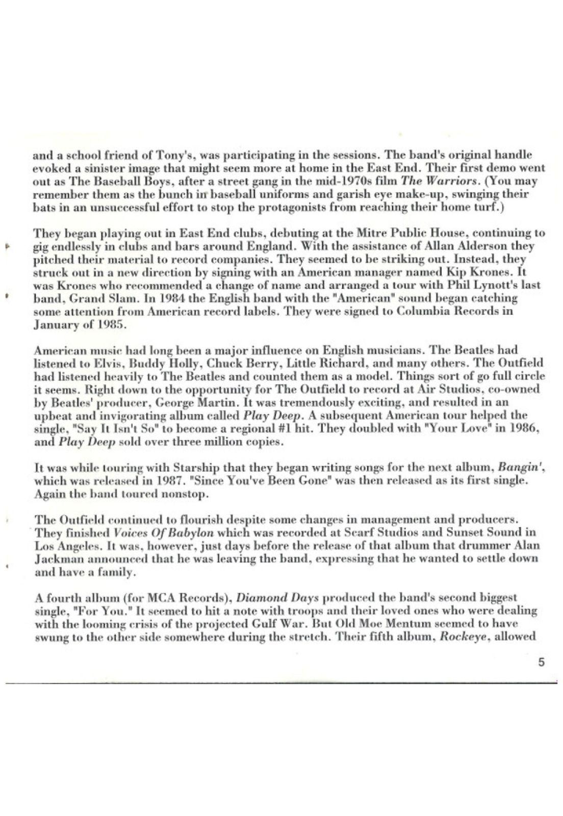 OUTFIELD - BIG INNINGS: THE BEST | CD USADO-7