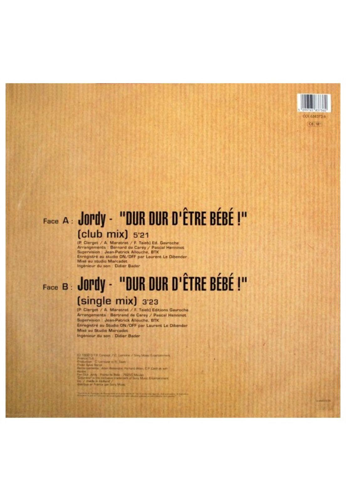 JORDY - DUR DUR D'ETRE A BÉBÉ | 12" MAXI SINGLE USADO-1