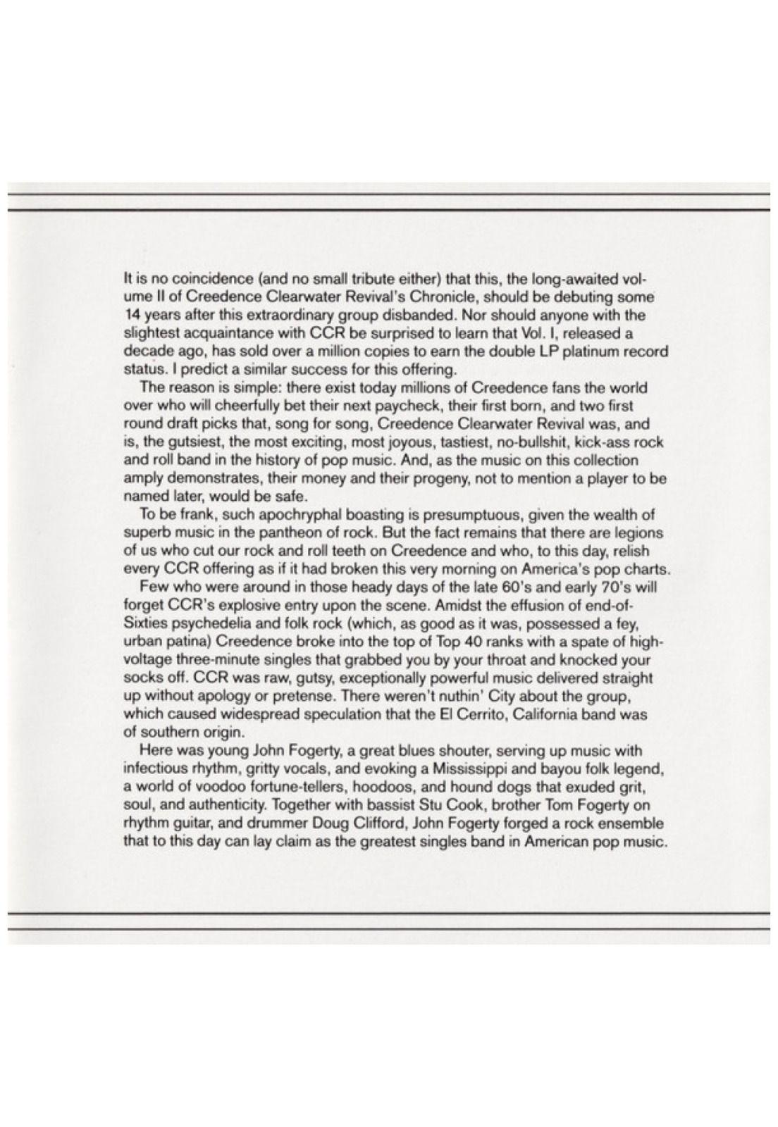 CREEDENCE CLEARWATER REVIVAL - CHRONICLE: 20 GREATEST HITS VOL. 2" | CD-4