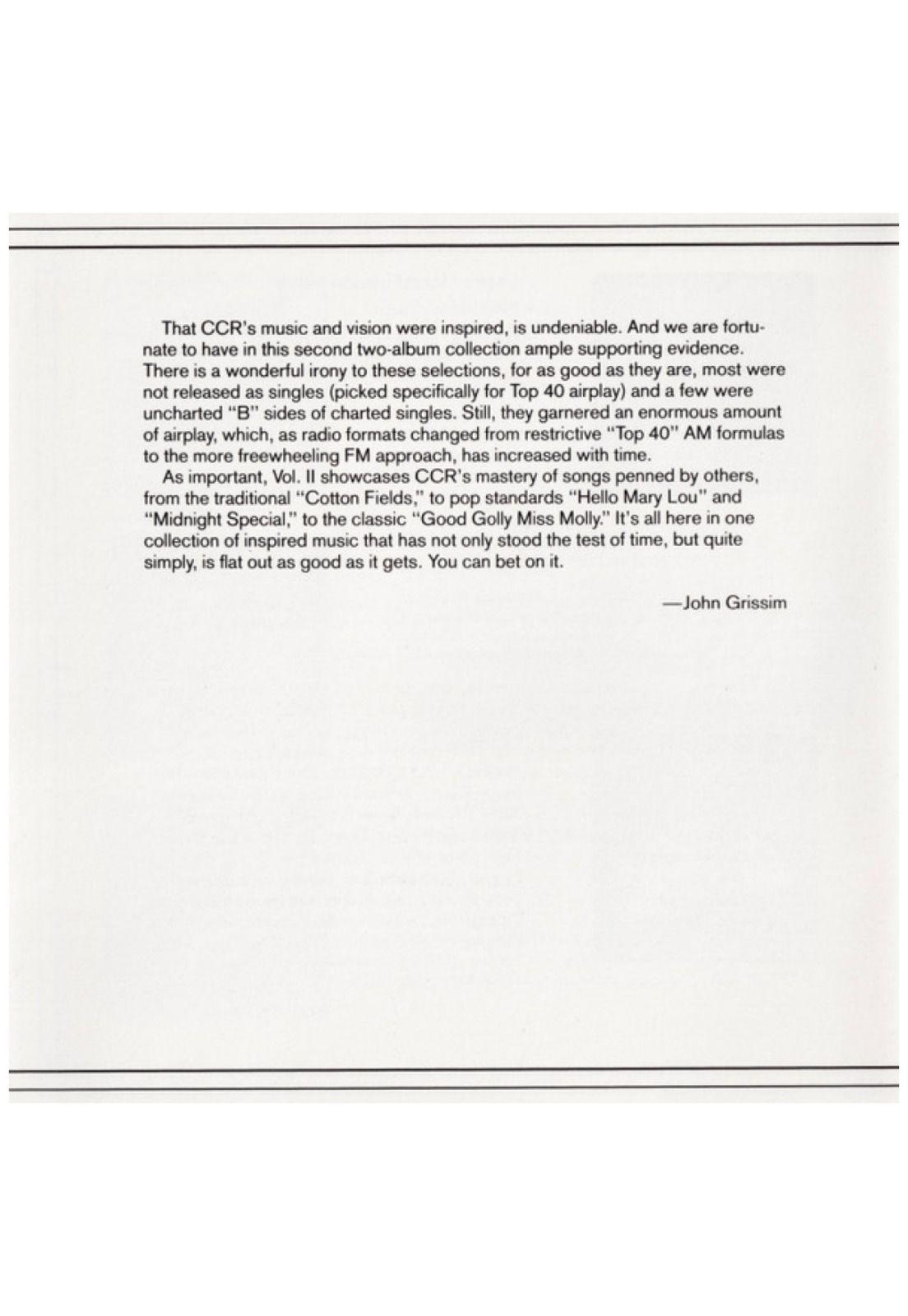 CREEDENCE CLEARWATER REVIVAL - CHRONICLE: 20 GREATEST HITS VOL. 2" | CD-5