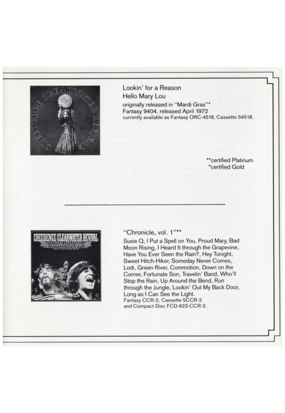 CREEDENCE CLEARWATER REVIVAL - CHRONICLE: 20 GREATEST HITS VOL. 2" | CD-8