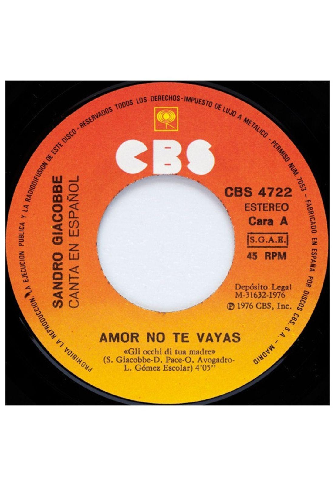 SANDRO GIACOBBE - AMOR NO TE VAYAS(EN ESPAÑOL) | 7" SINGLE VINILO USADO-2