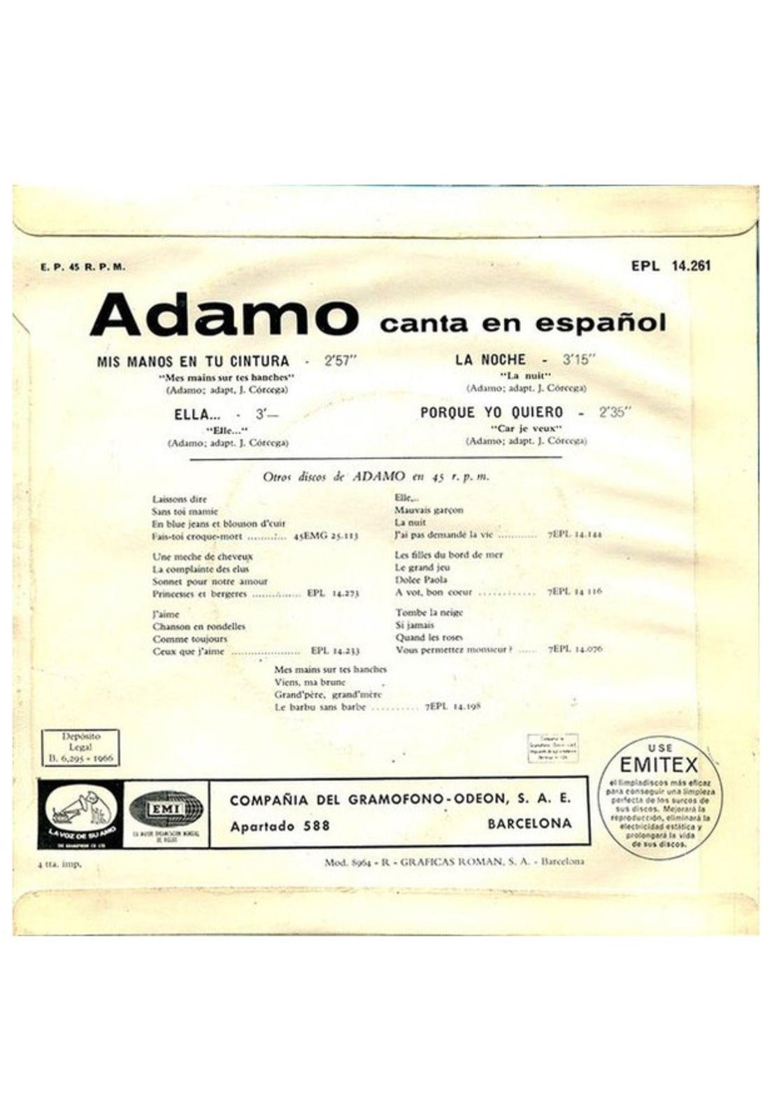 ADAMO - MIS MANOS EN LA CINTURA/LA NOCHE | 7" SINGLE VINILO USADO-1