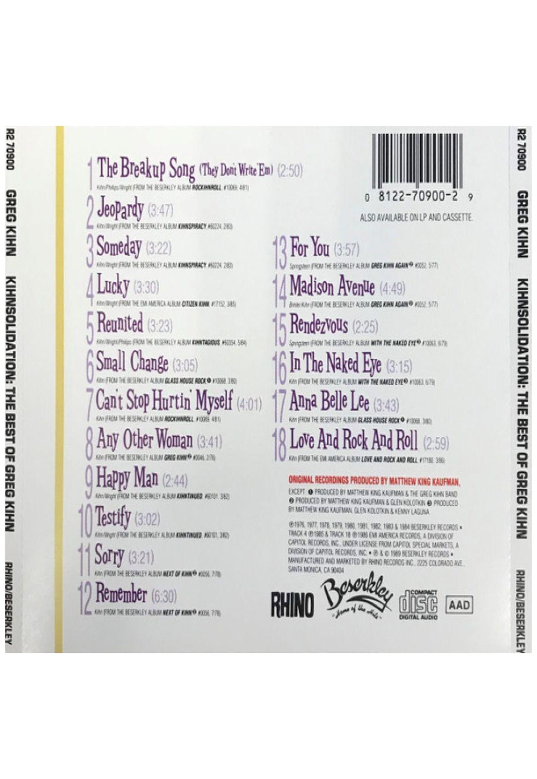 GREG KIHN BAND - KIHNSOLIDATION: THE BEST | CD USADO-3