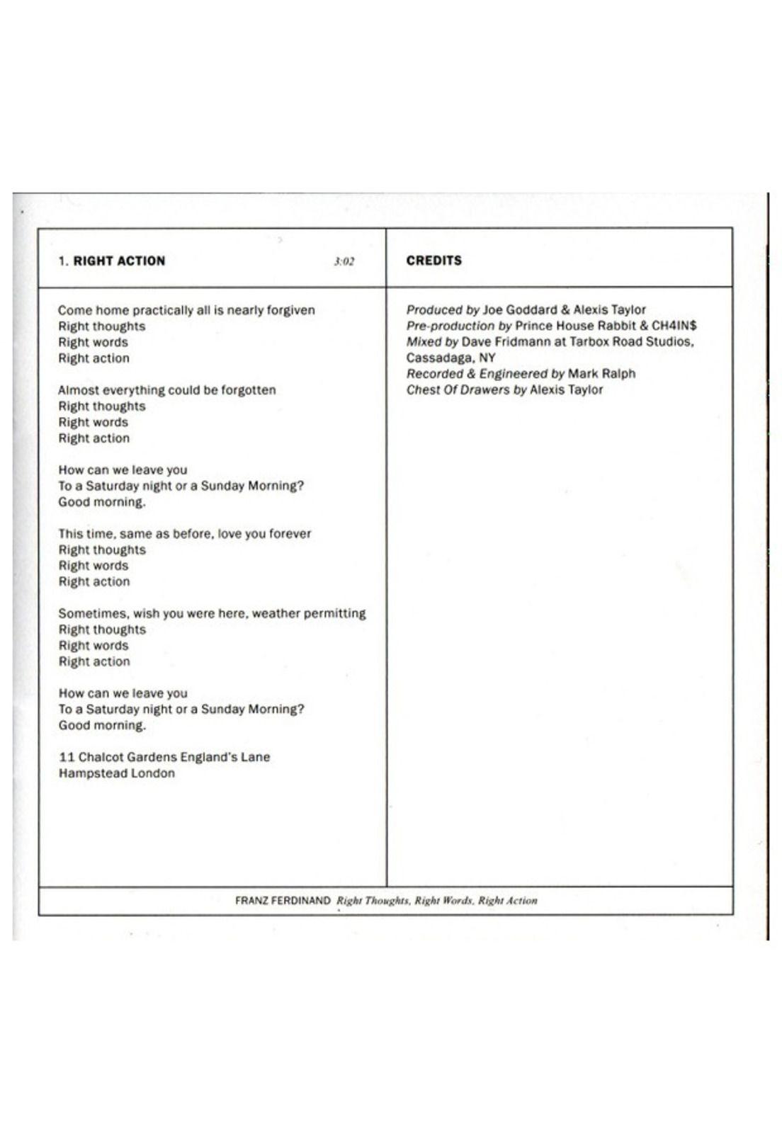 FRANZ FERDINAND - RIGHT THOUGHTS, RIGHT WORDS, RIGHT ACTION | CD-6